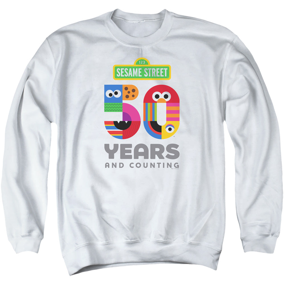 Sesame Street 50 Years Logo Mens Crewneck Sweatshirt White Officially Licensed