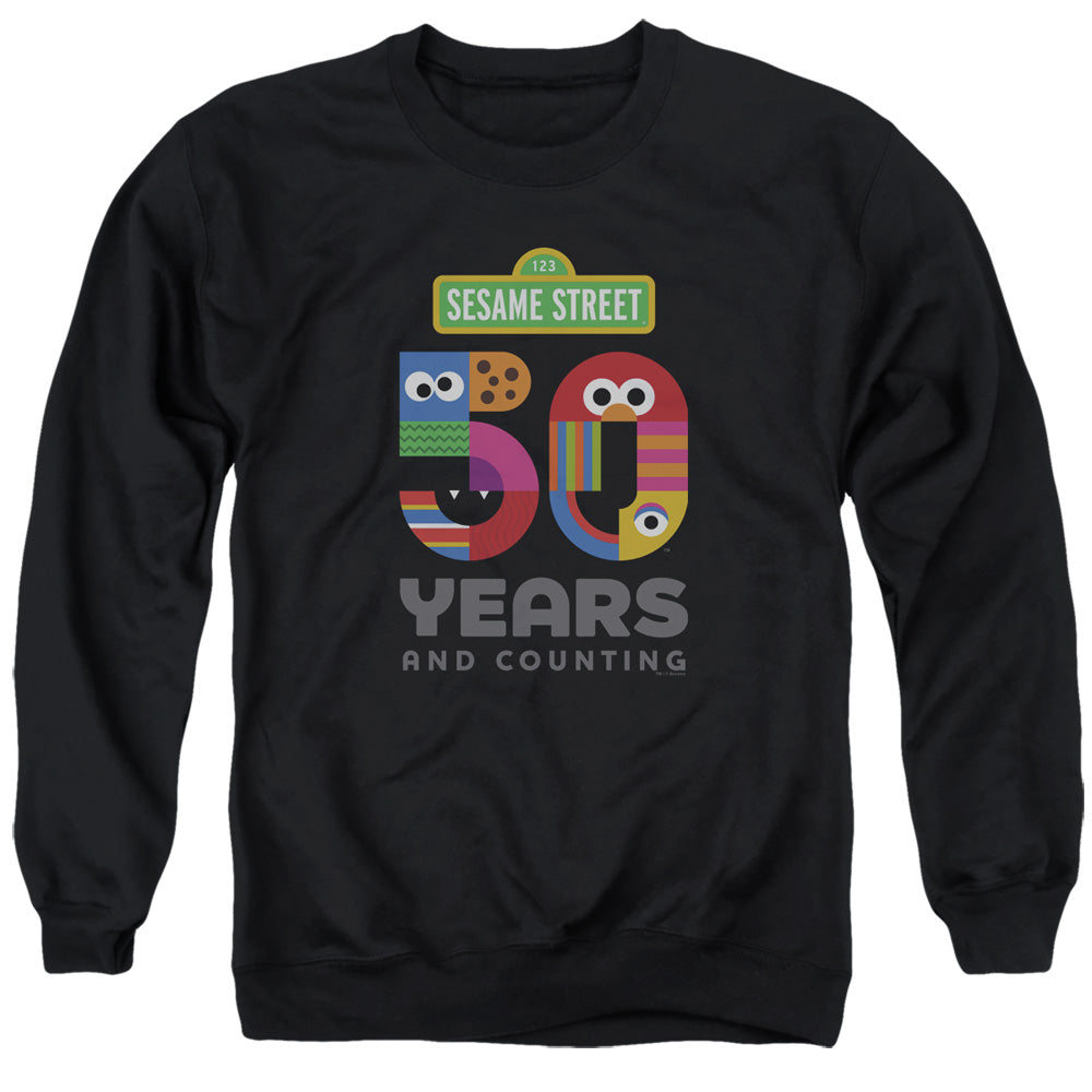 Sesame Street 50 Years Logo Mens Crewneck Sweatshirt Black Officially Licensed