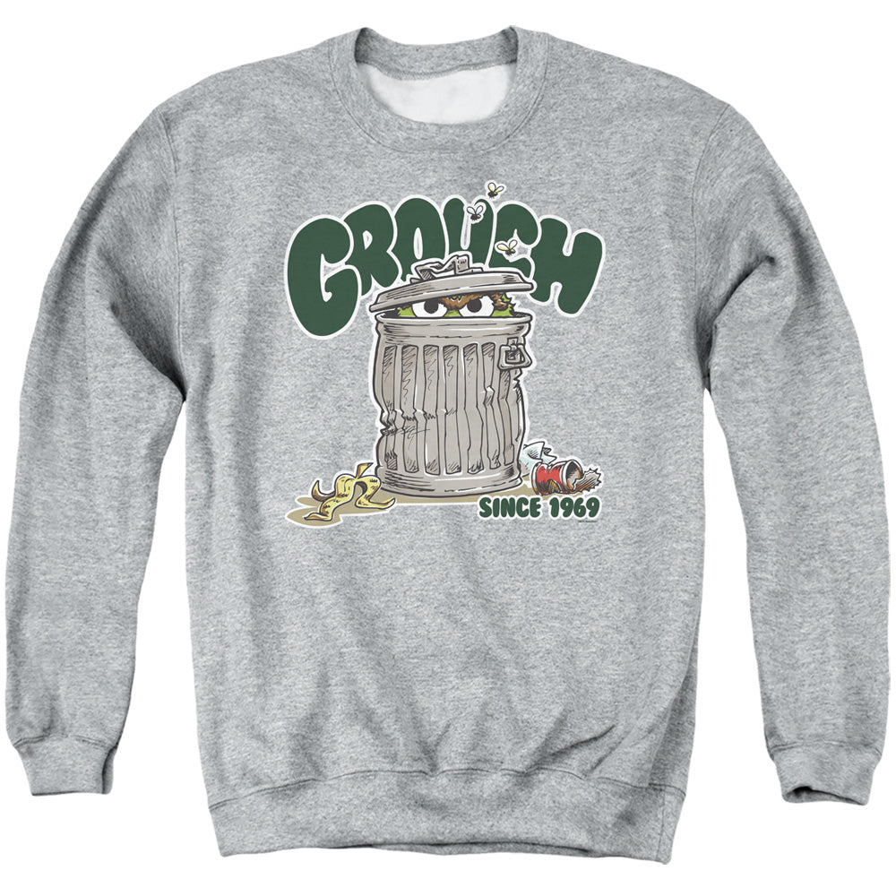 Sesame Street Grouch Mens Crewneck Sweatshirt Athletic Heather Officially Licensed