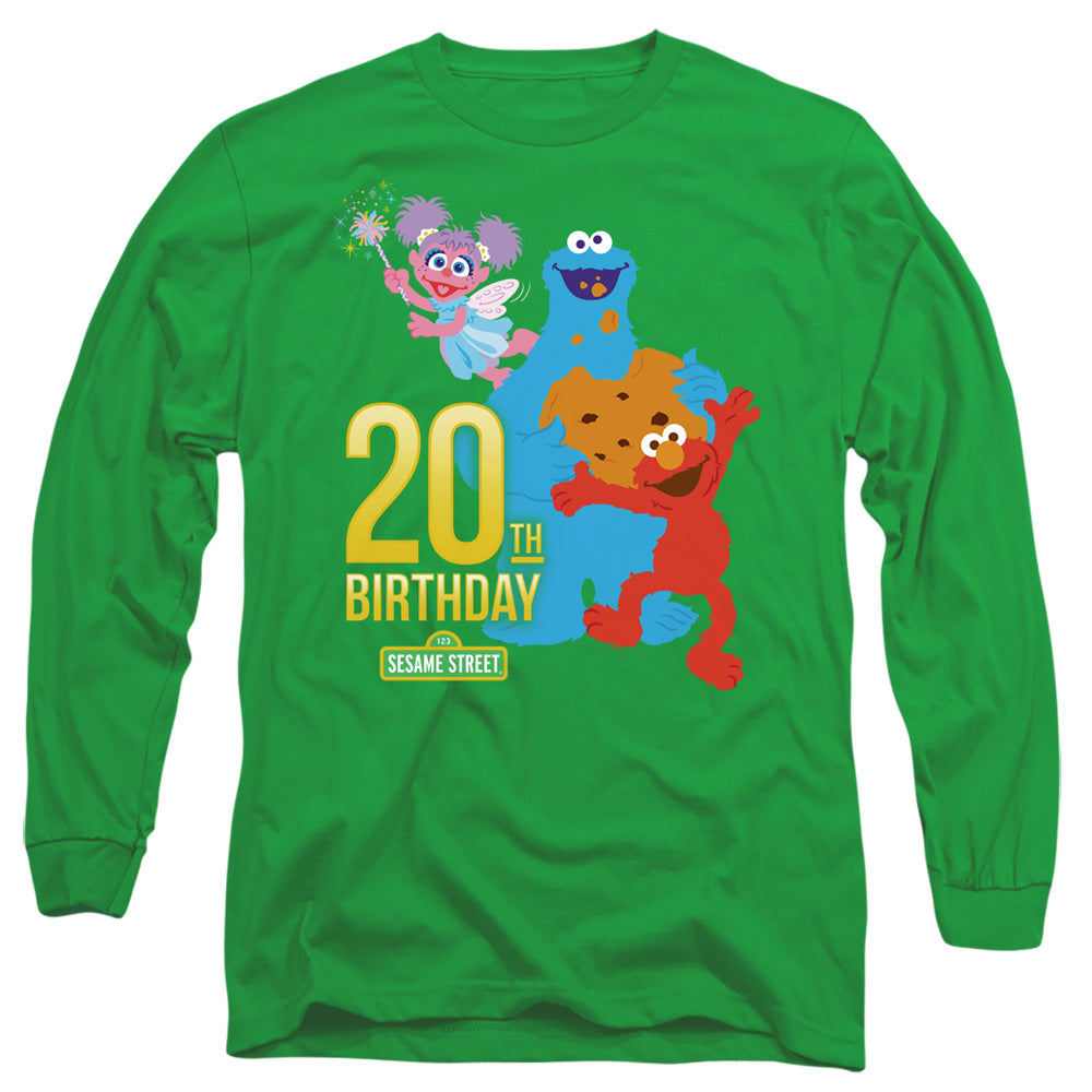 Sesame Street 20Th Birthday Group Mens Long Sleeve Shirt Kelly Green Officially Licensed