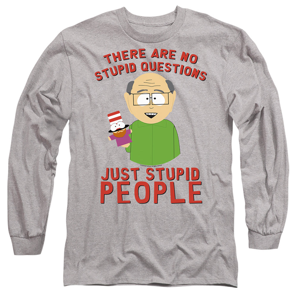 South Park No Stupid Questions Mens Long Sleeve Shirt Athletic Heather Officially Licensed