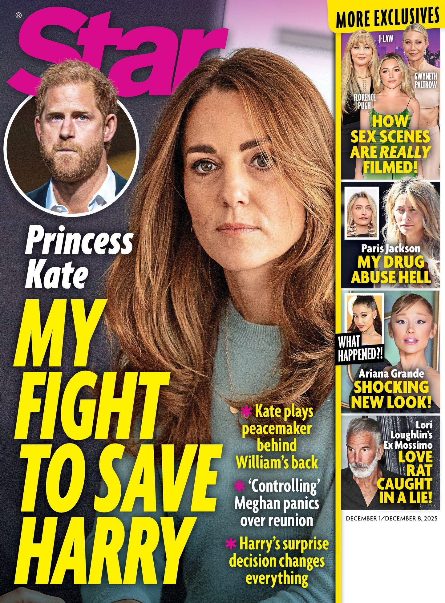 Star - 12.01.25: Princess Kate's Fight To Save Harry, Florence Pugh, Gwenyth Paltrow & Jennifer Lawrence Reveal Sex Scene Secrets, Ariana Grande’s New Look, Paris Jackson's Drug Battle, Mossimo Caught Lying & More!
