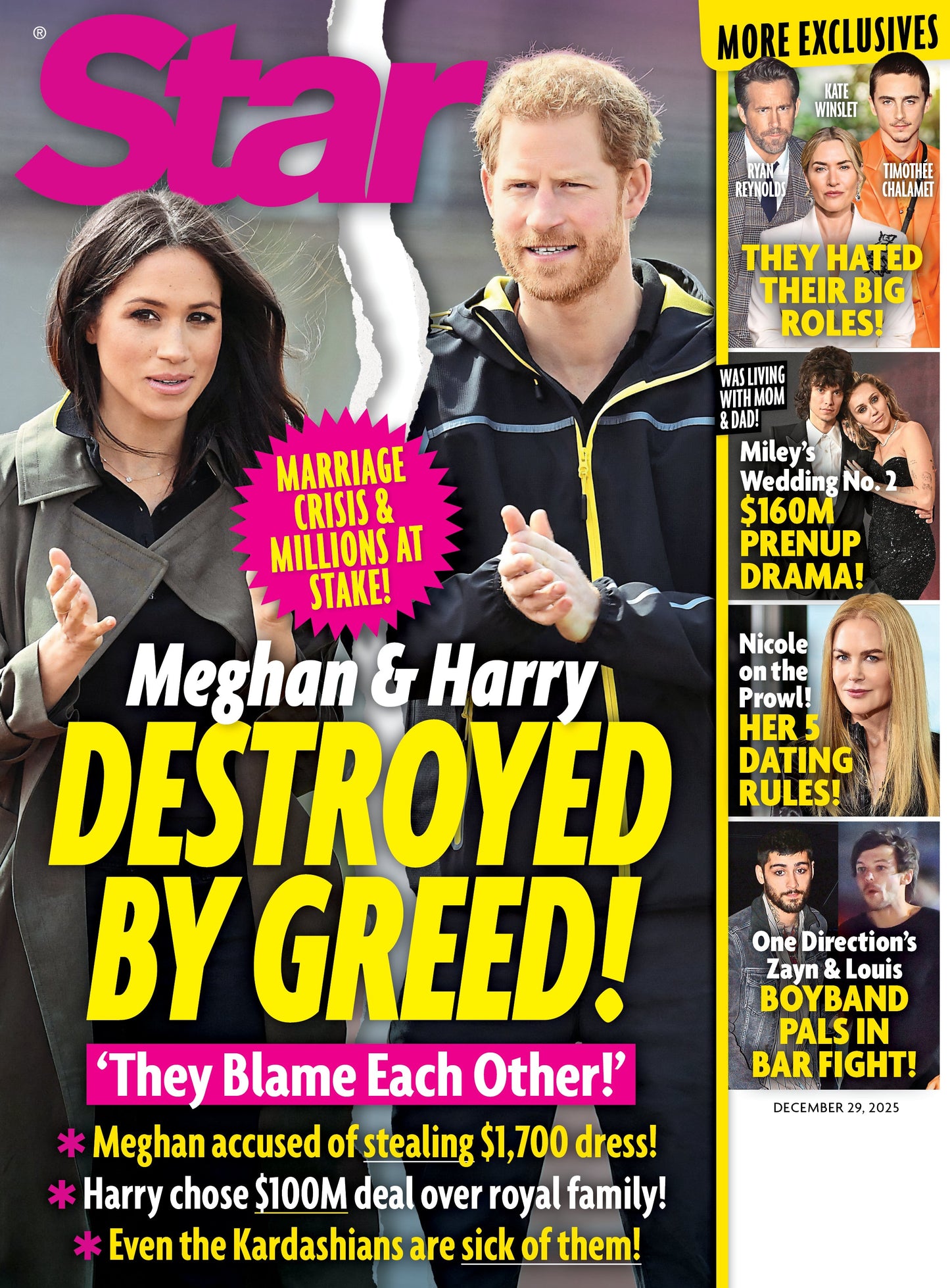 Star - 12.29.25: Meghan & Harry Marriage Struggles, Miley Cyrus $160M Prenup, Nicole Kidman's Dating Rules, Zayn Malik & Louis Tomlinson's Bar Fight, Hollywood Stars Speak Out On Fame Pressure & More!