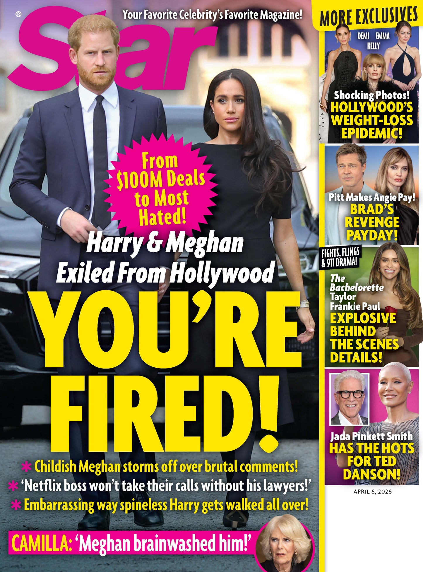 Star - 04.06.26: Harry & Meghan Exiled From Hollywood, Hollywood's Weight-Loss Epidemic, Brad Pitt's Revenge Payday, Jada Pinkett Smith's Crush On Ted Danson, Bachelorette Explosive Bombshells & More!