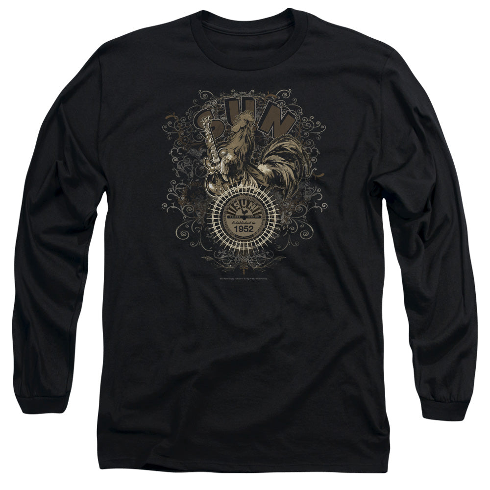 Sun Scroll Around Rooster Mens Long Sleeve Shirt Black Officially Licensed
