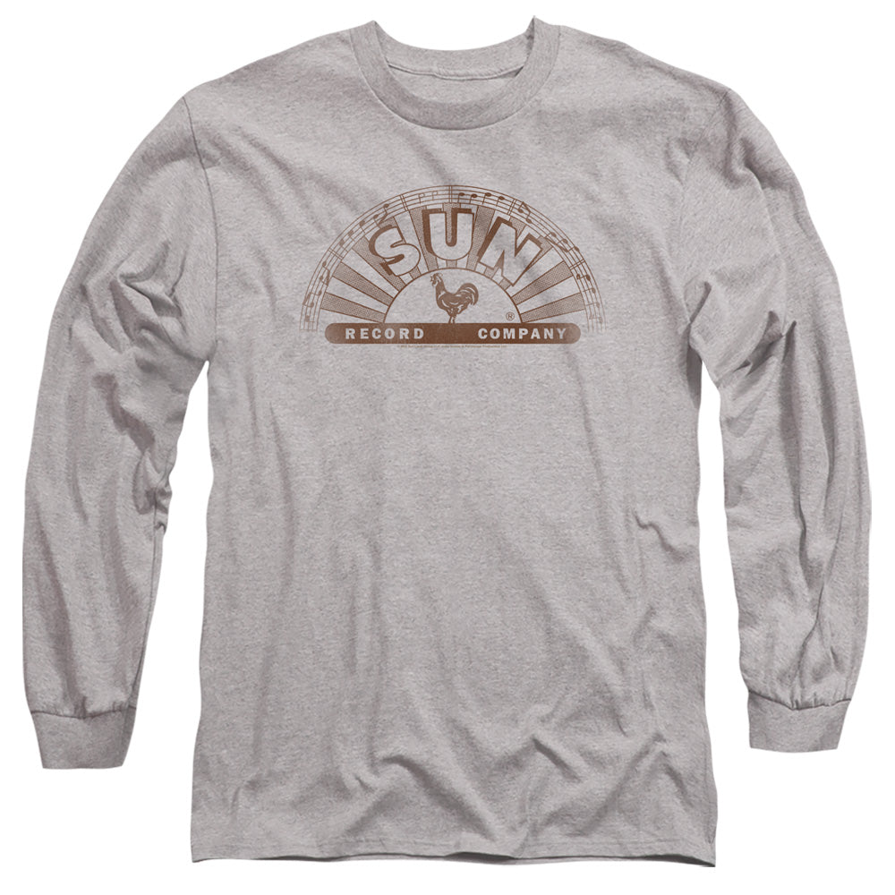 Sun Records Sun Records Half Logo Distressed Mens Long Sleeve Shirt Athletic Heather Officially Licensed