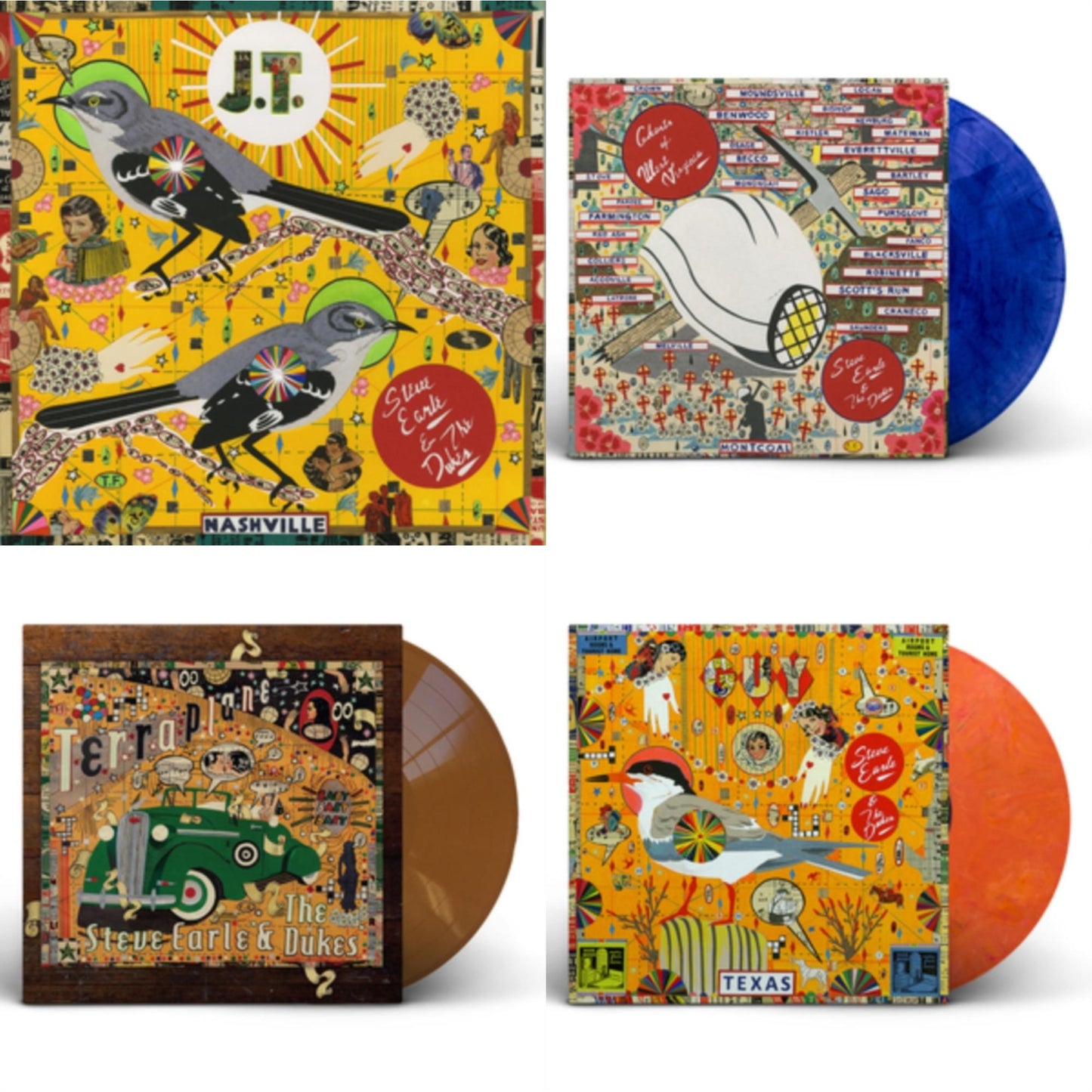 Steve & The Dukes Earle - J.T. (150G) & Ghosts Of West Virginia (Blue & Black Swirl Color LP Vinyl) & Terraplane (Transparent Gold LP Vinyl) & Guy (2LP/Orange & Red Swirl Vinyl)
