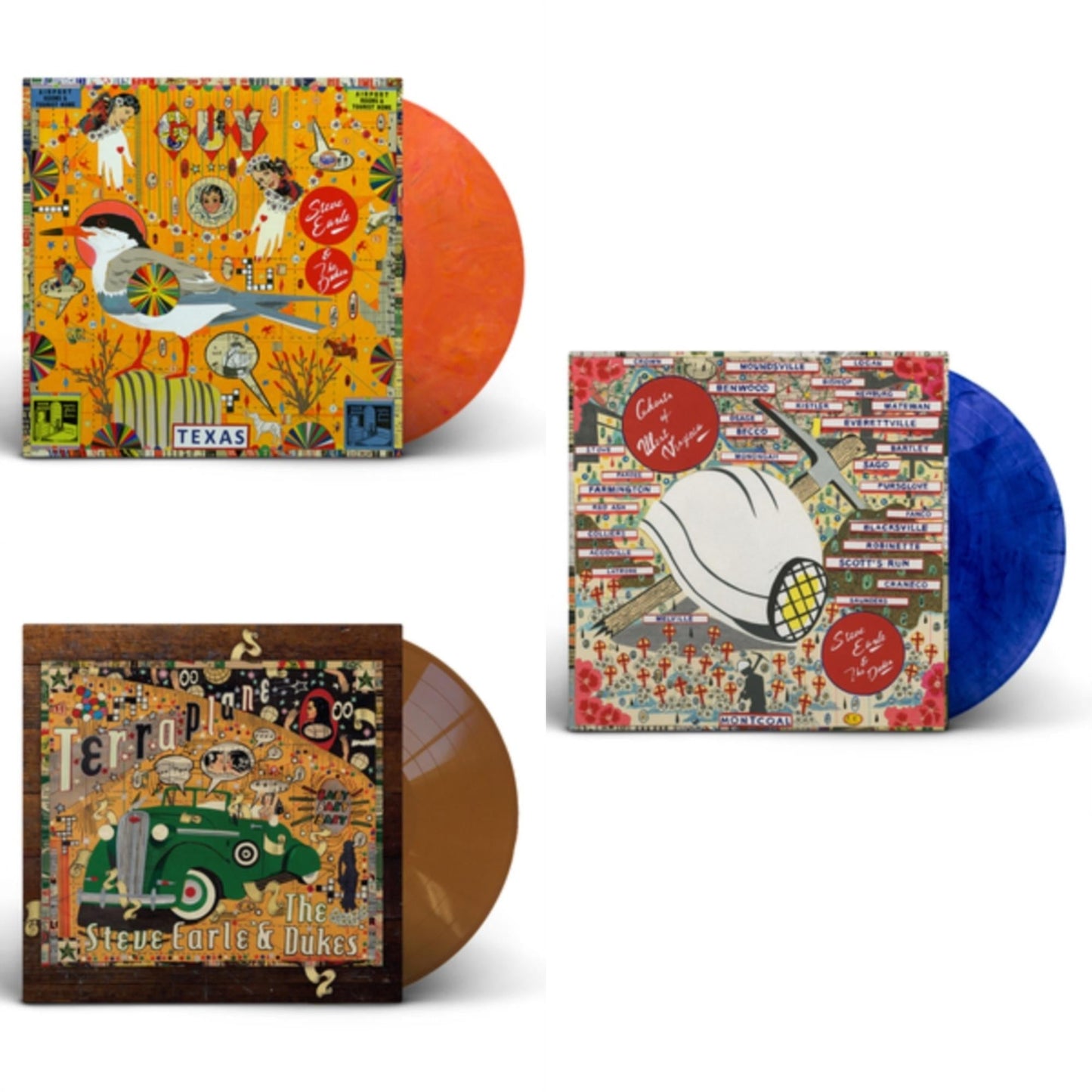 Steve & The Dukes Earle - Guy (2LP/Orange & Red Swirl Vinyl) & Terraplane (Transparent Gold LP Vinyl) & Ghosts Of West Virginia (Blue & Black Swirl Color LP Vinyl)