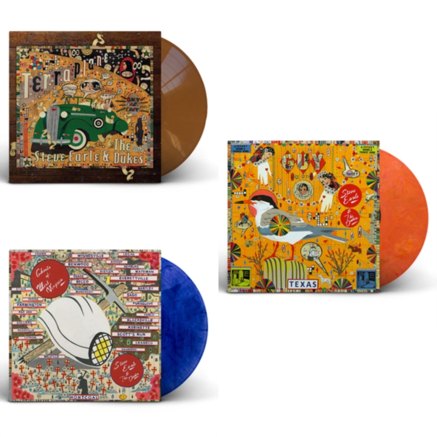 Steve & The Dukes Earle - Terraplane (Transparent Gold LP Vinyl) & Ghosts Of West Virginia (Blue & Black Swirl Color LP Vinyl) & Guy (2LP/Orange & Red Swirl Vinyl)