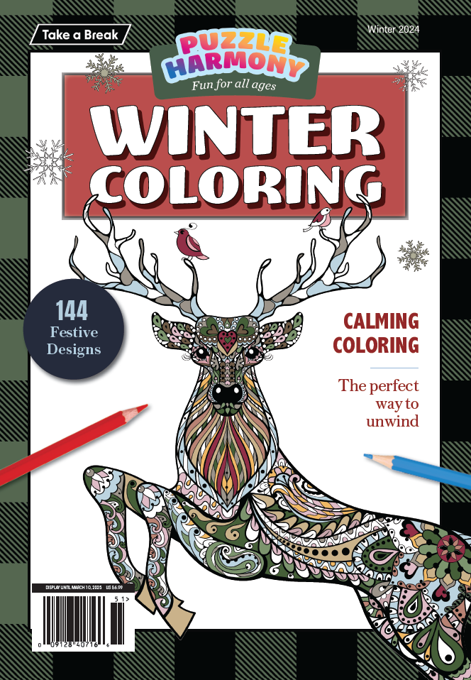 Puzzle Harmony - Winter Coloring Book: 144 Festive Designs, Full-Sized Holiday Themed Book, Calming Coloring, The Perfect Way To Unwind, Boost Creativity, Relax, Unplug, De-Stress, Recharge & Draw!
