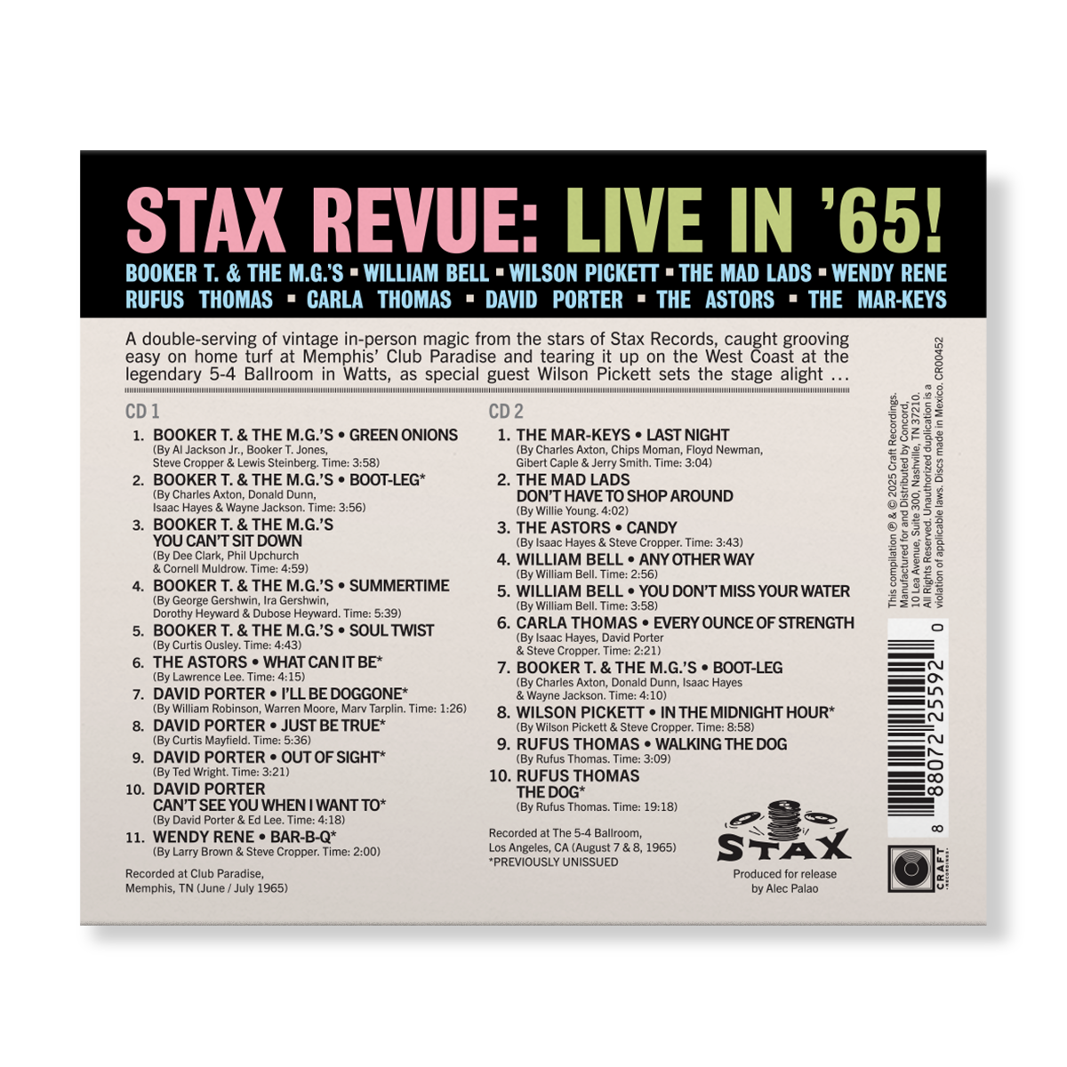 STAX REVUE: LIVE IN ’65! (2 CD) Music CD