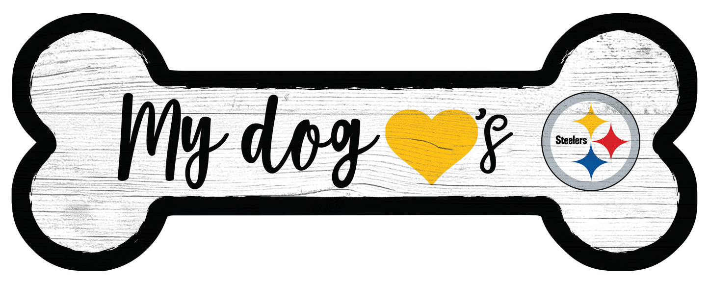Pittsburgh Steelers Football Dog Bone White Wooden Sign