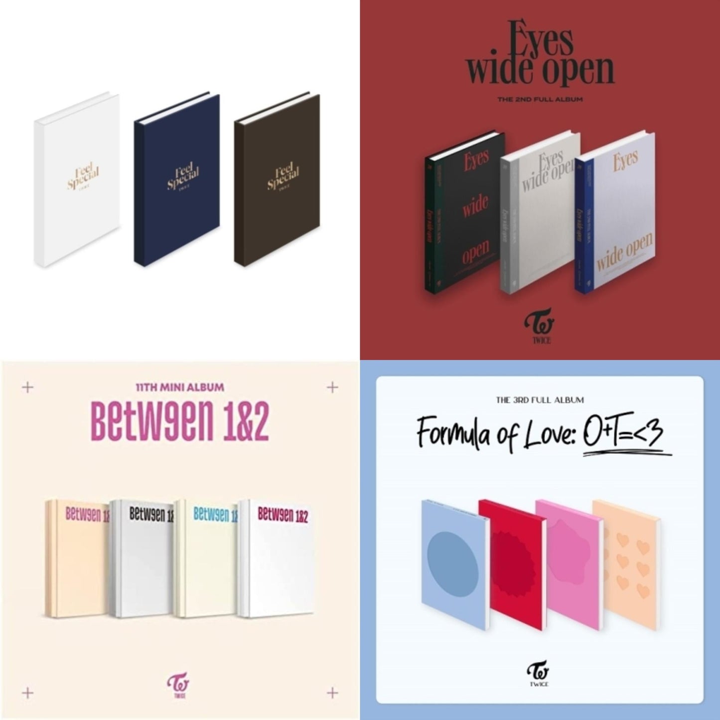 Twice - Feel Special (8Th Mini Album) & Eyes Wide Open: Vol. 2 & Between 1 & 2 & Formula Of Love: O+T=<3 - CD Bundle