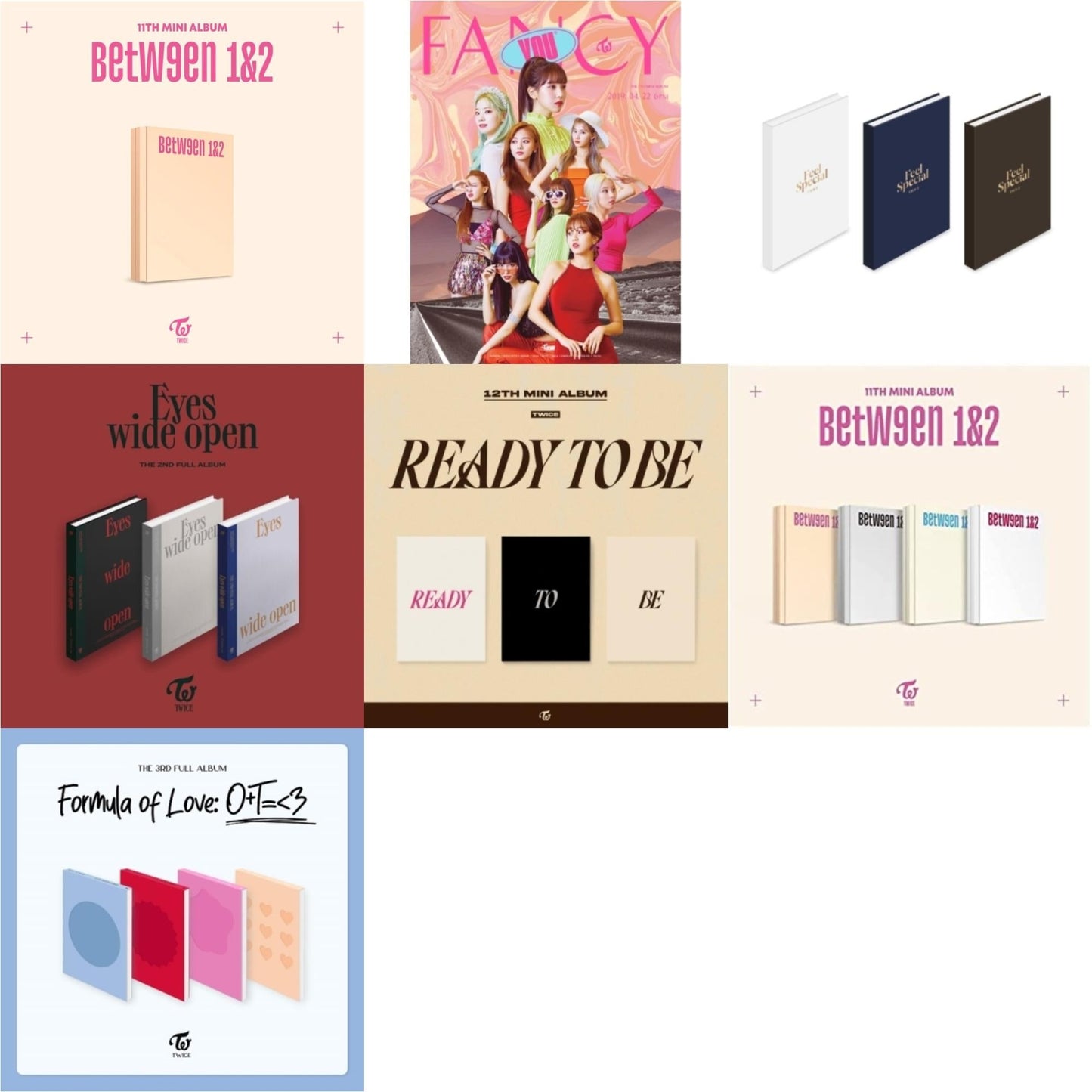 Twice - Between 1&2 (Archive Version) & Fancy You (7Th Album) & Feel Special (8Th Mini Album) & Eyes Wide Open: Vol. 2 & Ready To Be (12Th Mini Album) & Between 1 & 2 & Formula Of Love: O+T=<3 - CD Bundle