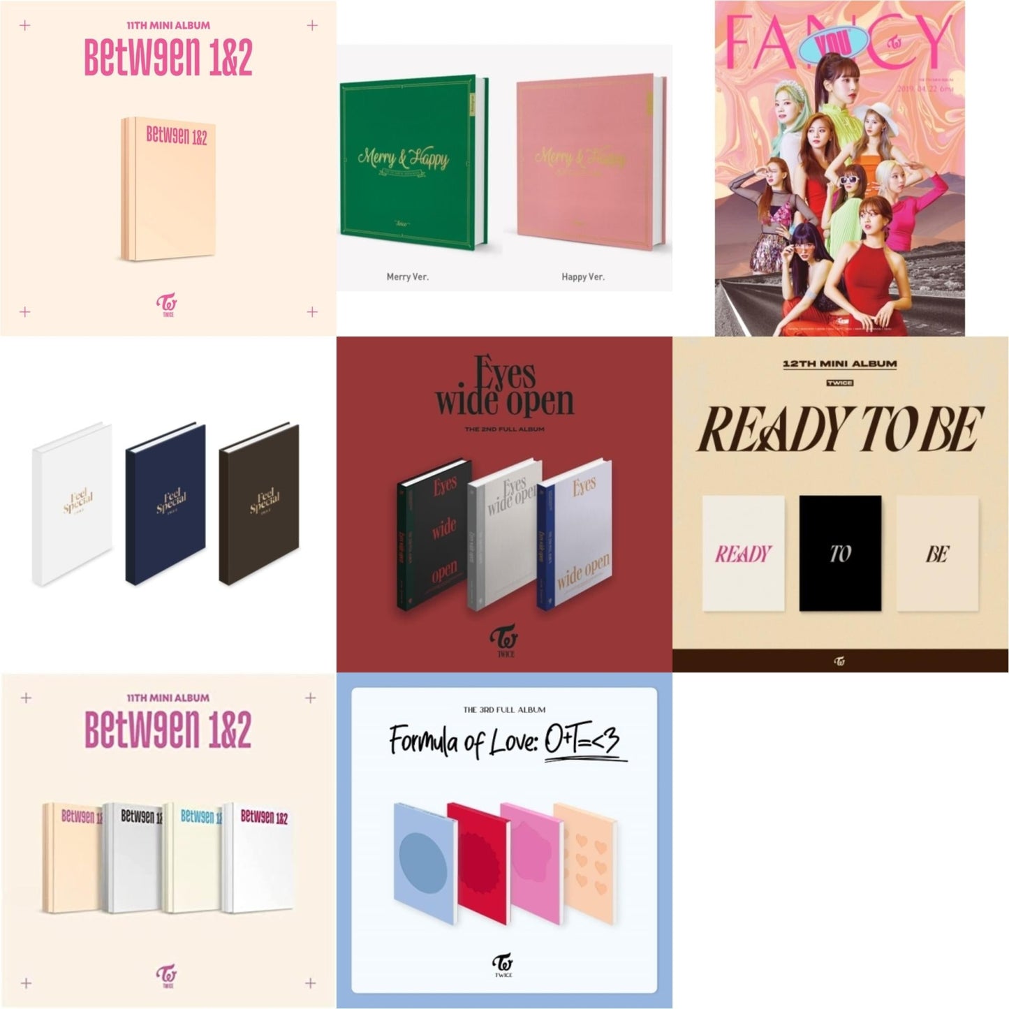 Twice - Between 1&2 (Archive Version) & Merry & Happy & Fancy You (7Th Album) & Feel Special (8Th Mini Album) & Eyes Wide Open: Vol. 2 & Ready To Be (12Th Mini Album) & Between 1 & 2 & Formula Of Love: O+T=<3 - CD Bundle