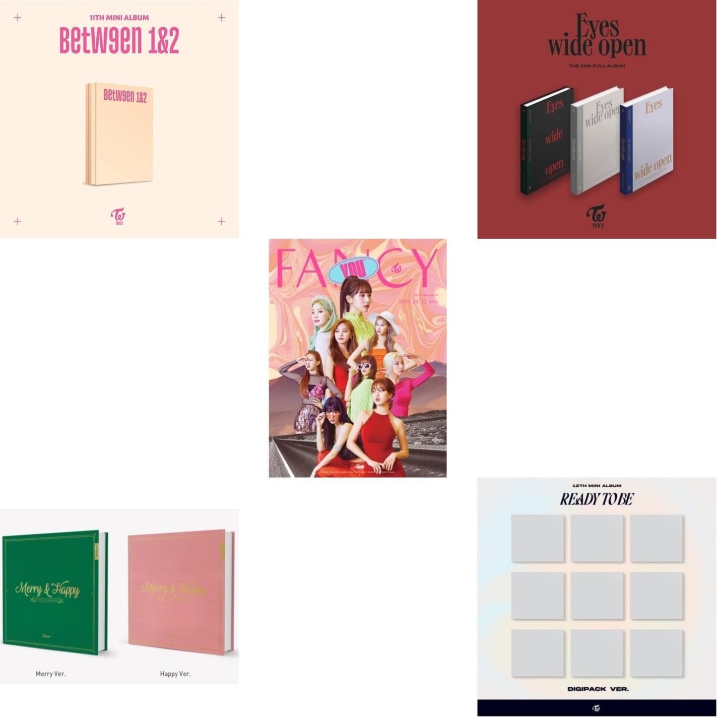 Twice - Between 1&2 (Archive Version) & Merry & Happy & Fancy You (7Th Album) & Eyes Wide Open: Vol. 2 & Ready To Be (12Th Mini Album) Digipack Version - CD Bundle