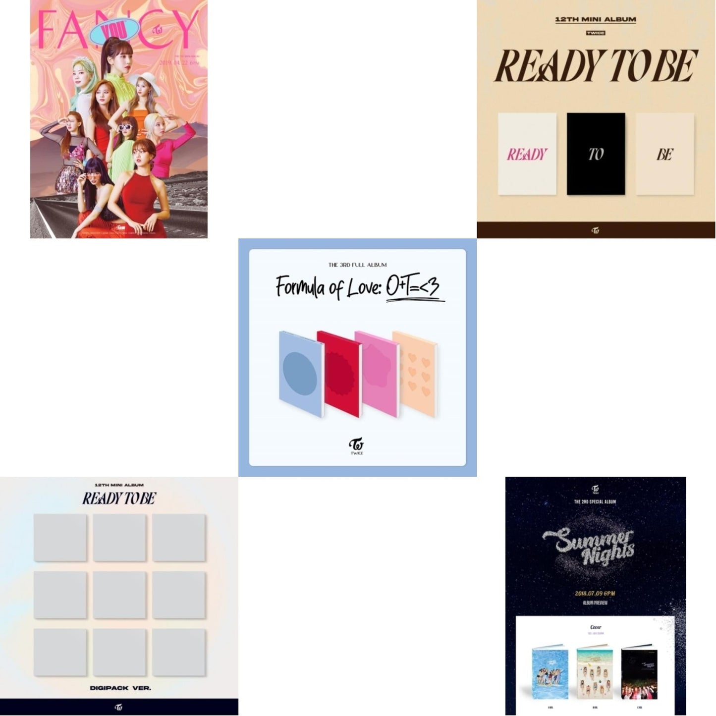 Twice - Summer Nights & Fancy You (7Th Album) & Ready To Be (12Th Mini Album) & Ready To Be (12Th Mini Album) Digipack Version & Formula Of Love: O+T=<3 - CD Bundle