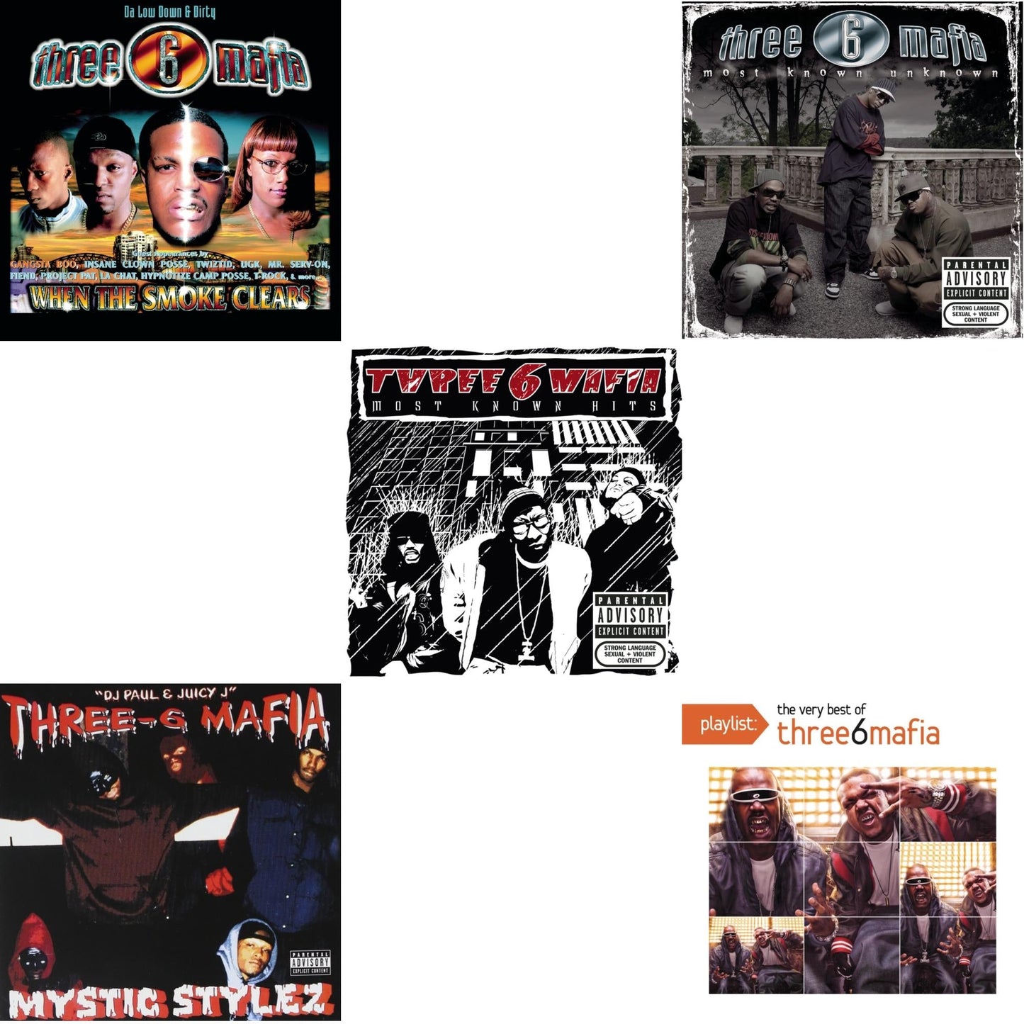 Three 6 Mafia - When The Smoke Clears & Mystic Stylez & Most Known Hits & Most Known Unknown (Revised Edition) & Playlist: Very Best Of Three 6 Mafia - CD Bundle