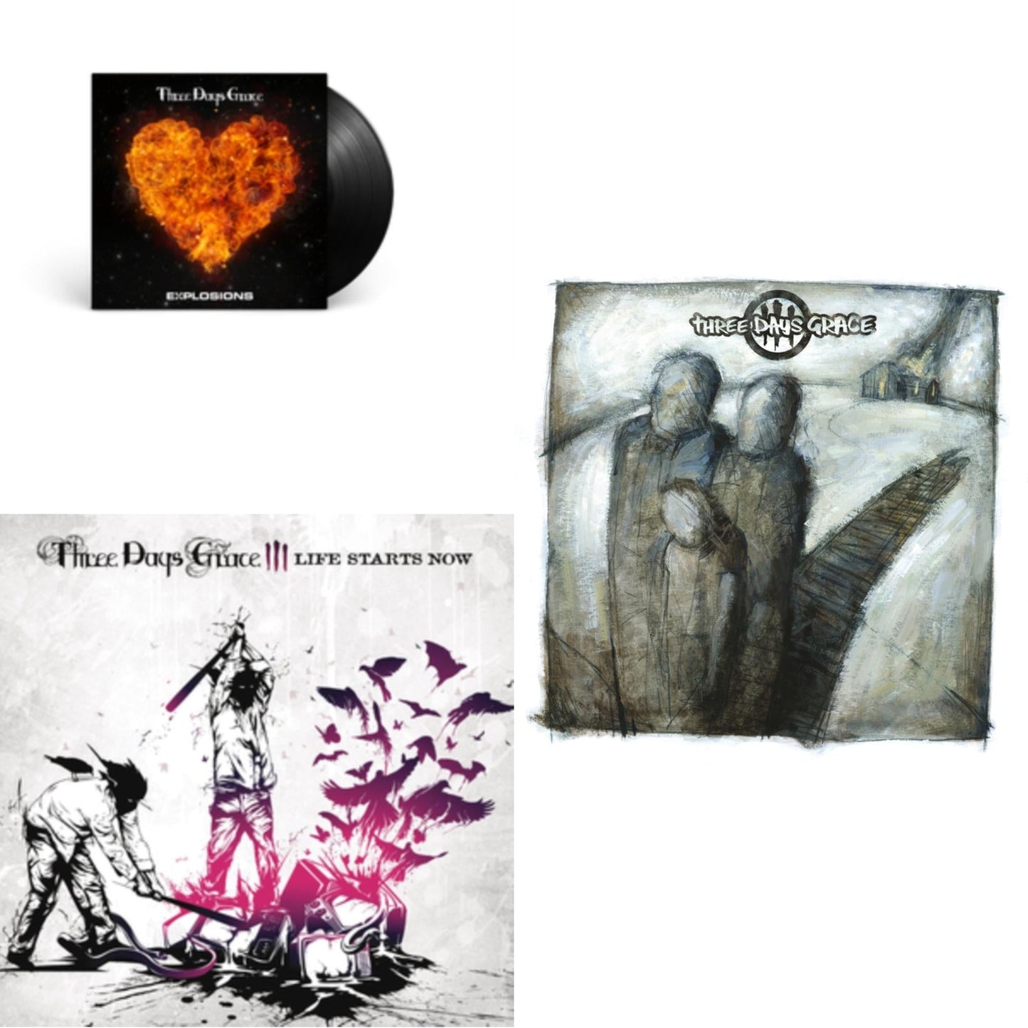 Three Days Grace - Explosions (140G) & Three Days Grace (150G) & Life Starts Now (150G) - LP Vinyl Bundle