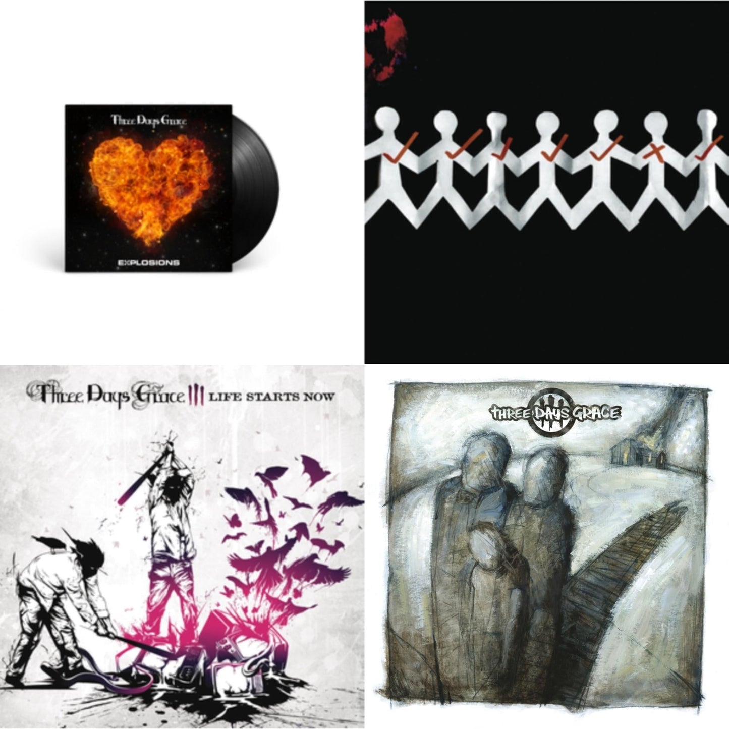 Three Days Grace - Explosions (140G) & Three Days Grace (150G) & Life Starts Now (150G) & One-X (150G) - LP Vinyl Bundle