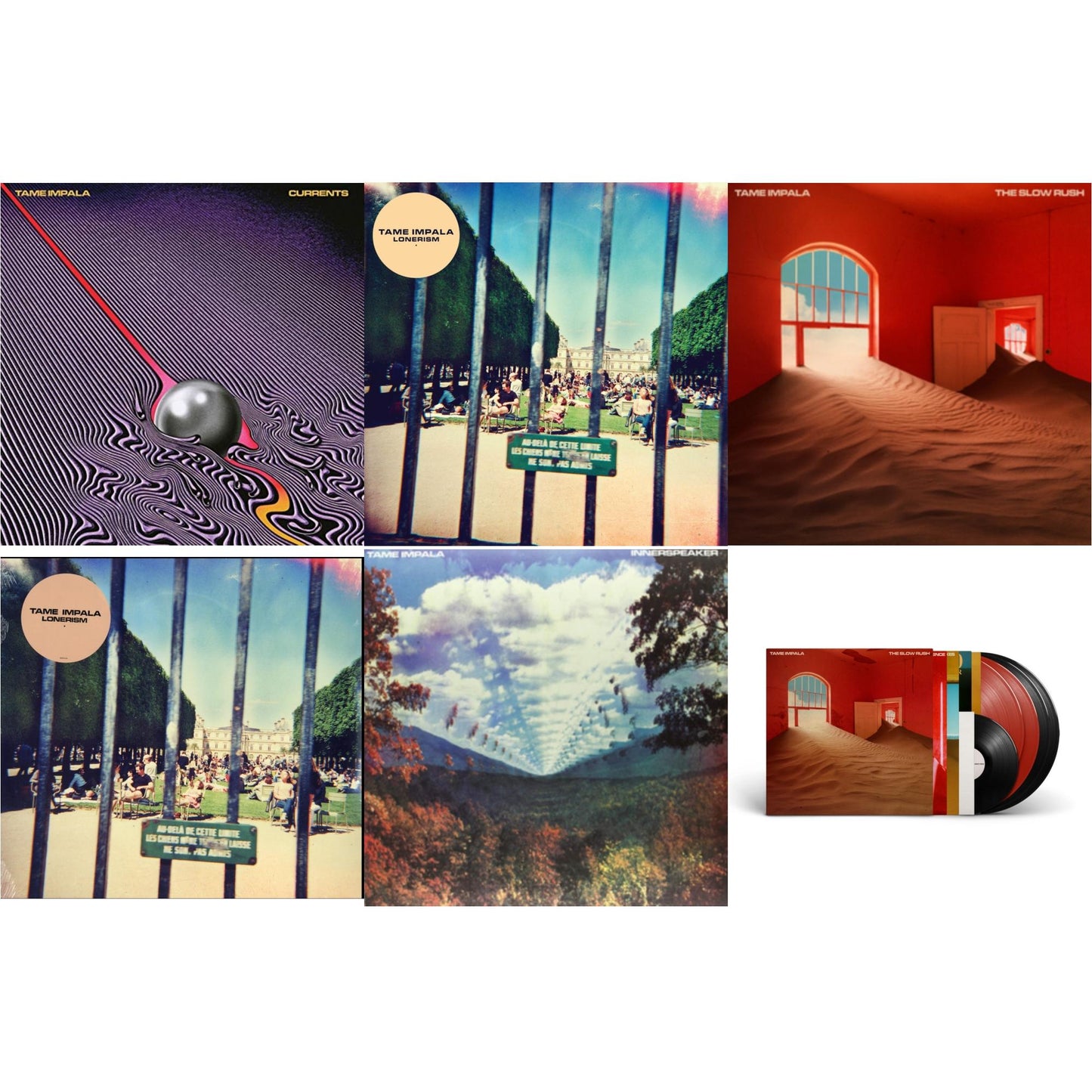 Tame Impala - Currents & Lonerism (10Th Anniversary/Super Deluxe/3LP Boxset) & Slow Rush (2LP) & Lonerism & Innerspeaker & Slow Rush (Deluxe/2-Transparent Red LP Vinyl/3-Black LP Vinyl)