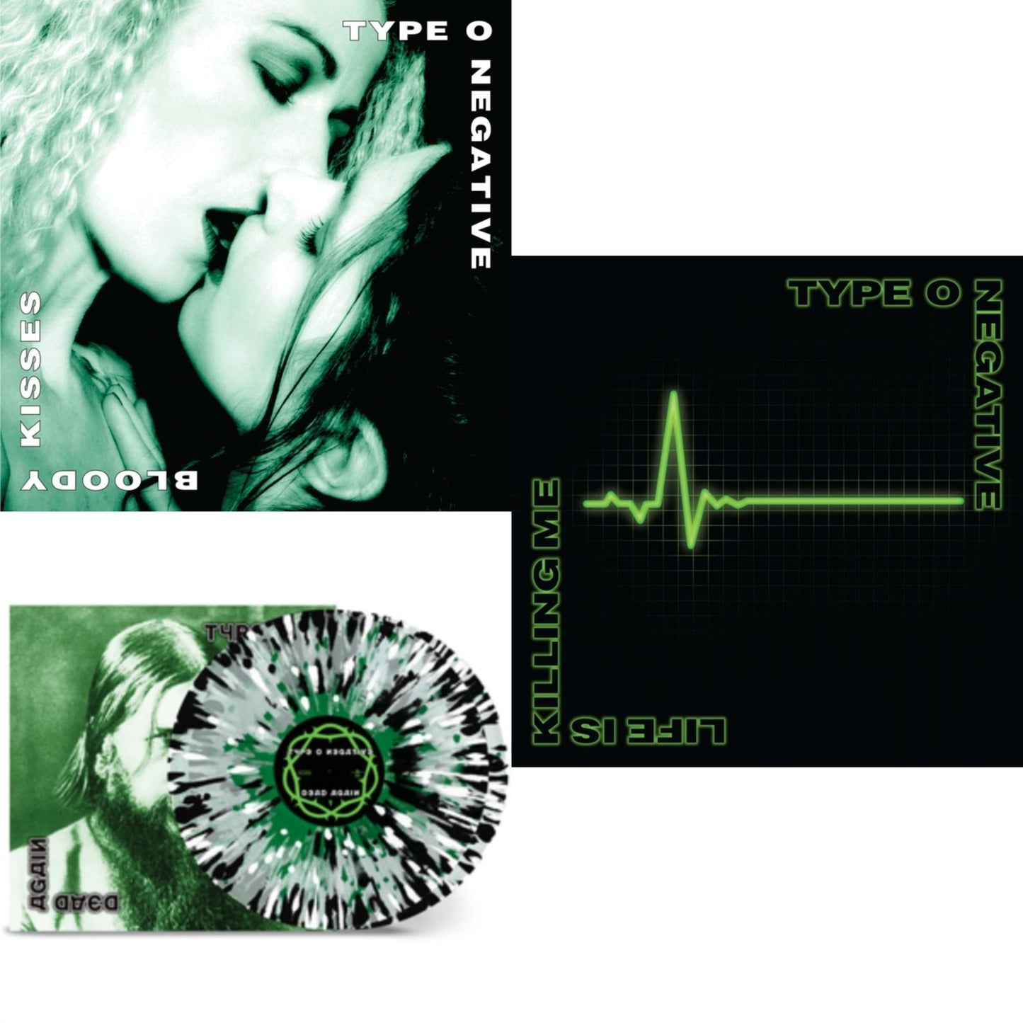 Type O Negative - Bloody Kisses: Suspended In Dusk (2LP/Green/Black Vinyl) & Dead Again (2LP/Clear/Green/White/Black Splatter Vinyl) & Life Is Killing Me (20Th Anniversary Ed/3LP/Rog Limited Edition)