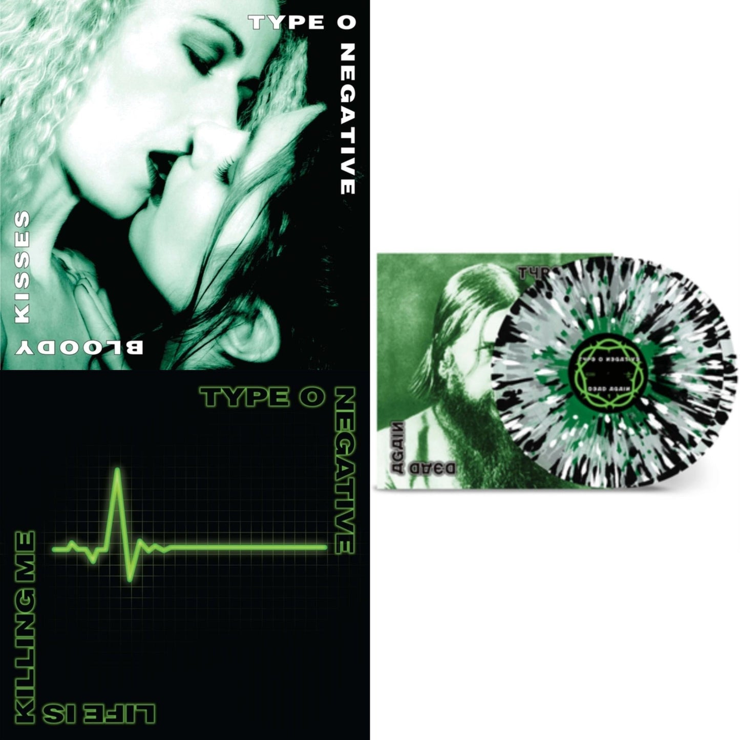 Type O Negative - Bloody Kisses: Suspended In Dusk (2LP/Green/Black Vinyl) & Life Is Killing Me (20Th Anniversary Ed/3LP/Rog Limited Edition) & Dead Again (2LP/Clear/Green/White/Black Splatter Vinyl)