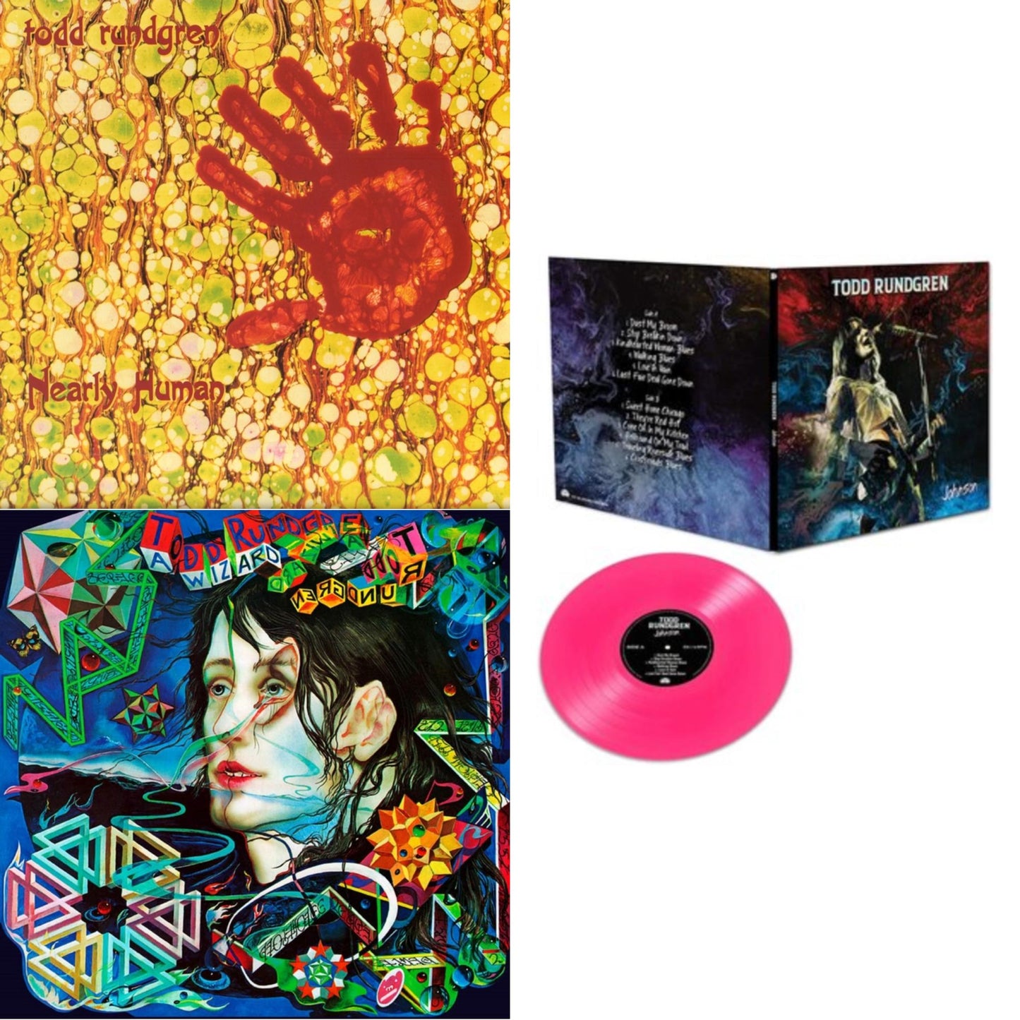 Todd Rundgren - Nearly Human (180G/Translucent Yellow LP Vinyl/Limited Tour Edition) & Wizard A True Star (Turquoise Blue Vinyl/Limited/2LP/Tour Edition/Gatefold Cover/180G) & Johnson (Pink LP Vinyl)