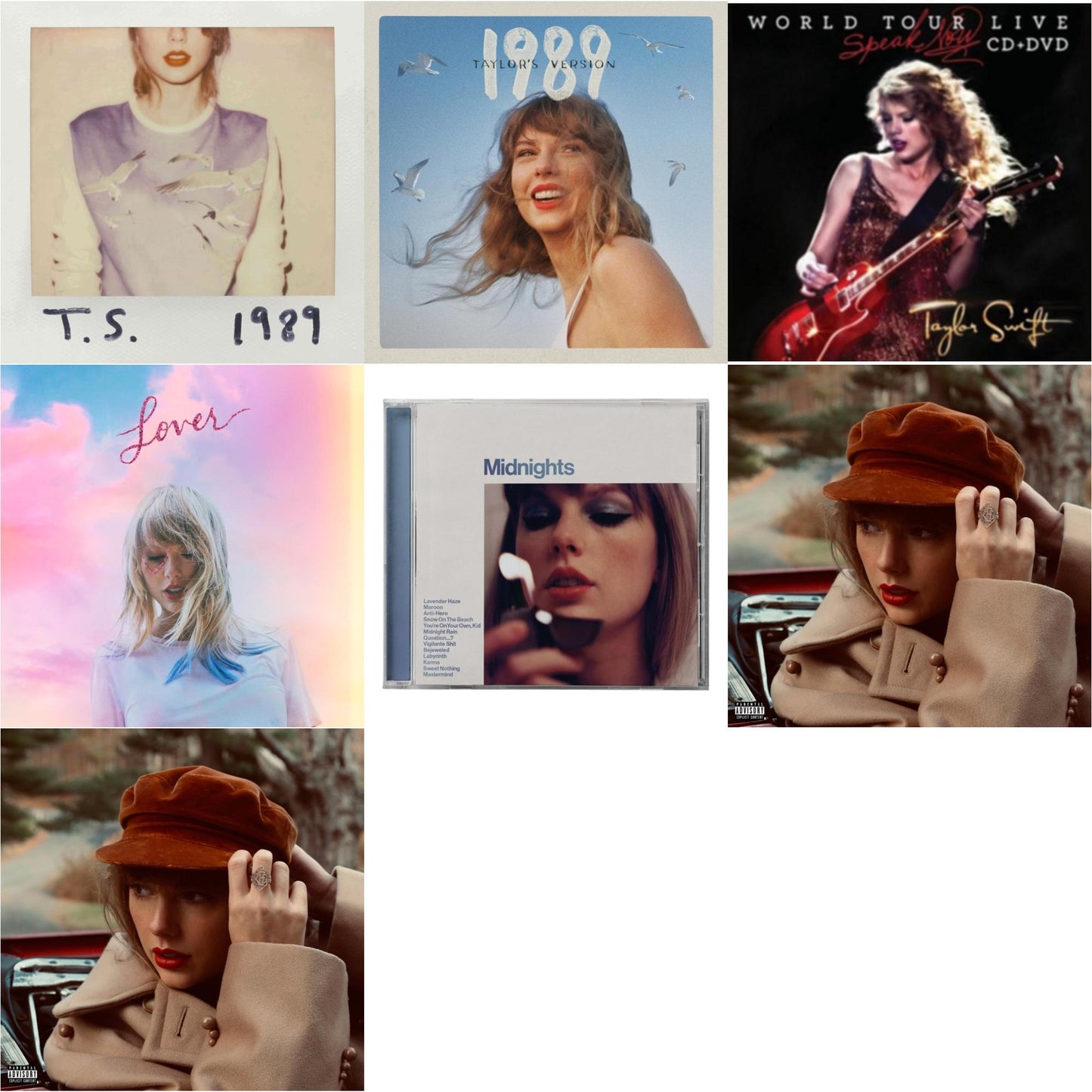 Taylor Swift - Red (Taylor's Version) (X) (2CD) & Red (Taylor's Version) (Edited) (2CD) & Midnights (X) (Moonstone Blue CD) & 1989 (Taylor's Version) & Speak Now World Tour Live (CD/DVD) & Lover (Deluxe) (Version 1) & 1989