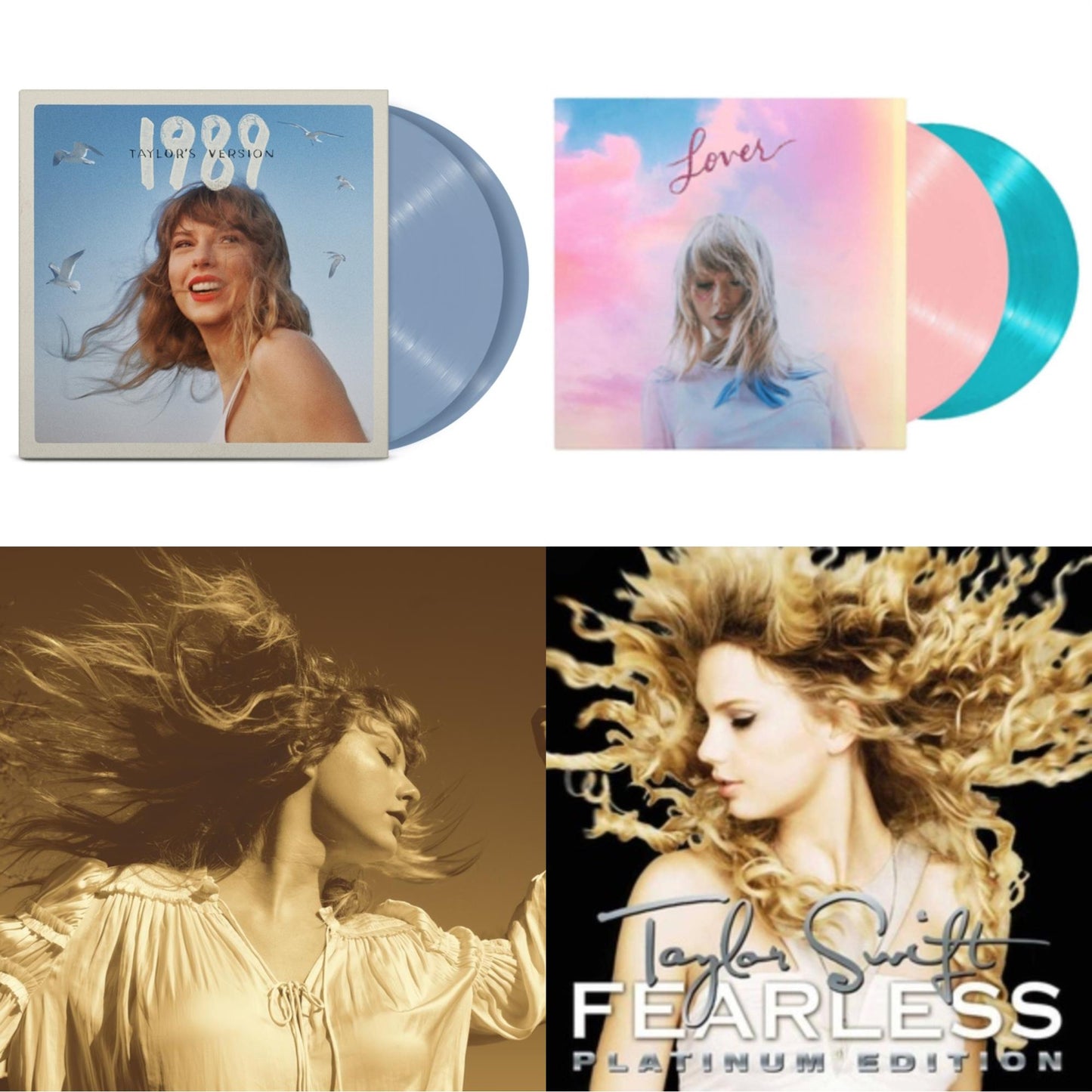 Taylor Swift - Fearless (Taylor's Version) (Gold Vinyl/3LP) & 1989 (Taylor's Version) (2LP/Crystal Skies Blue Vinyl) & Lover & Fearless Platinum Edition