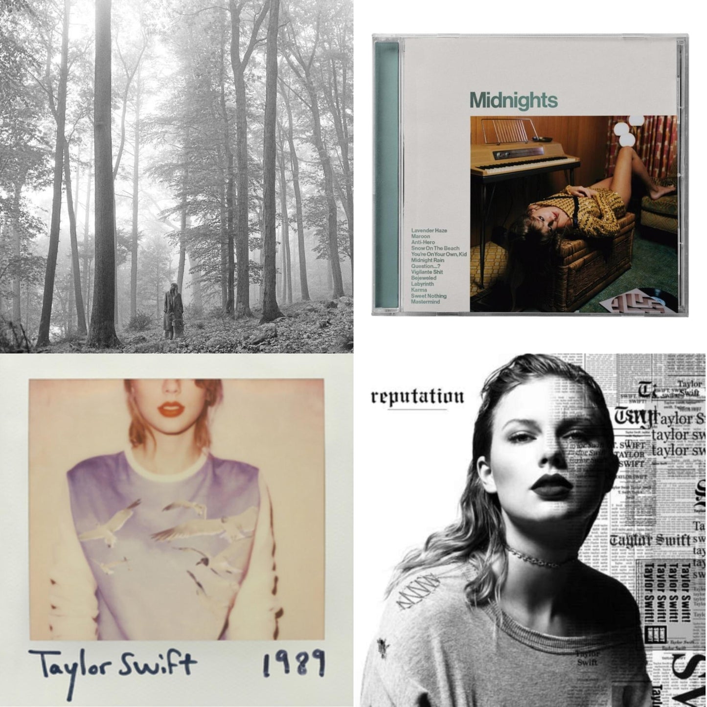 Taylor Swift - Folklore (Edited) & Midnights (X) (Jade Green CD) & 1989 & Reputation