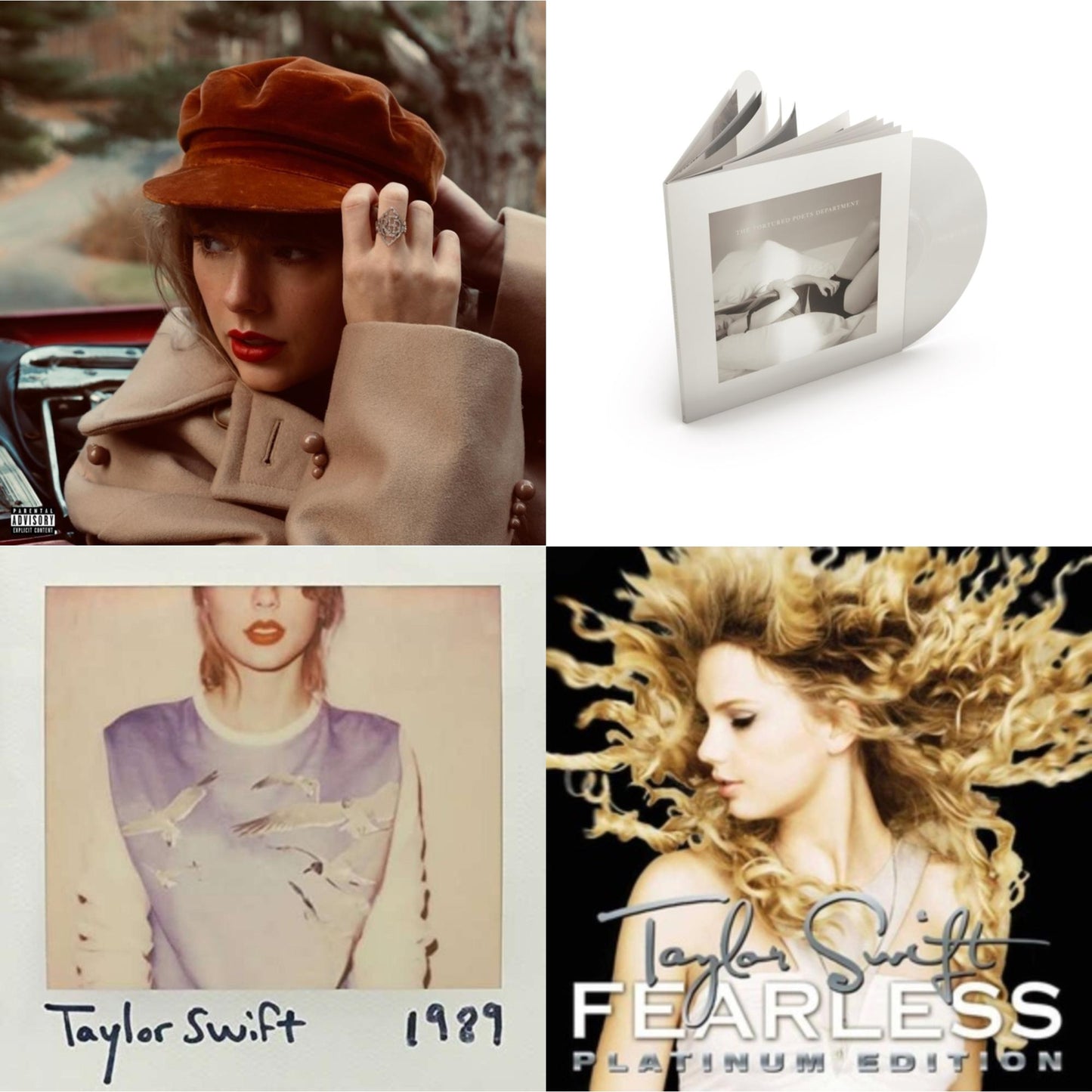 Taylor Swift - Red (Taylor's Version) (4LP) & Tortured Poets Department (X) (Ghosted White Vinyl/2LP/Manuscript- Bonus Track) & 1989 & Fearless Platinum Edition