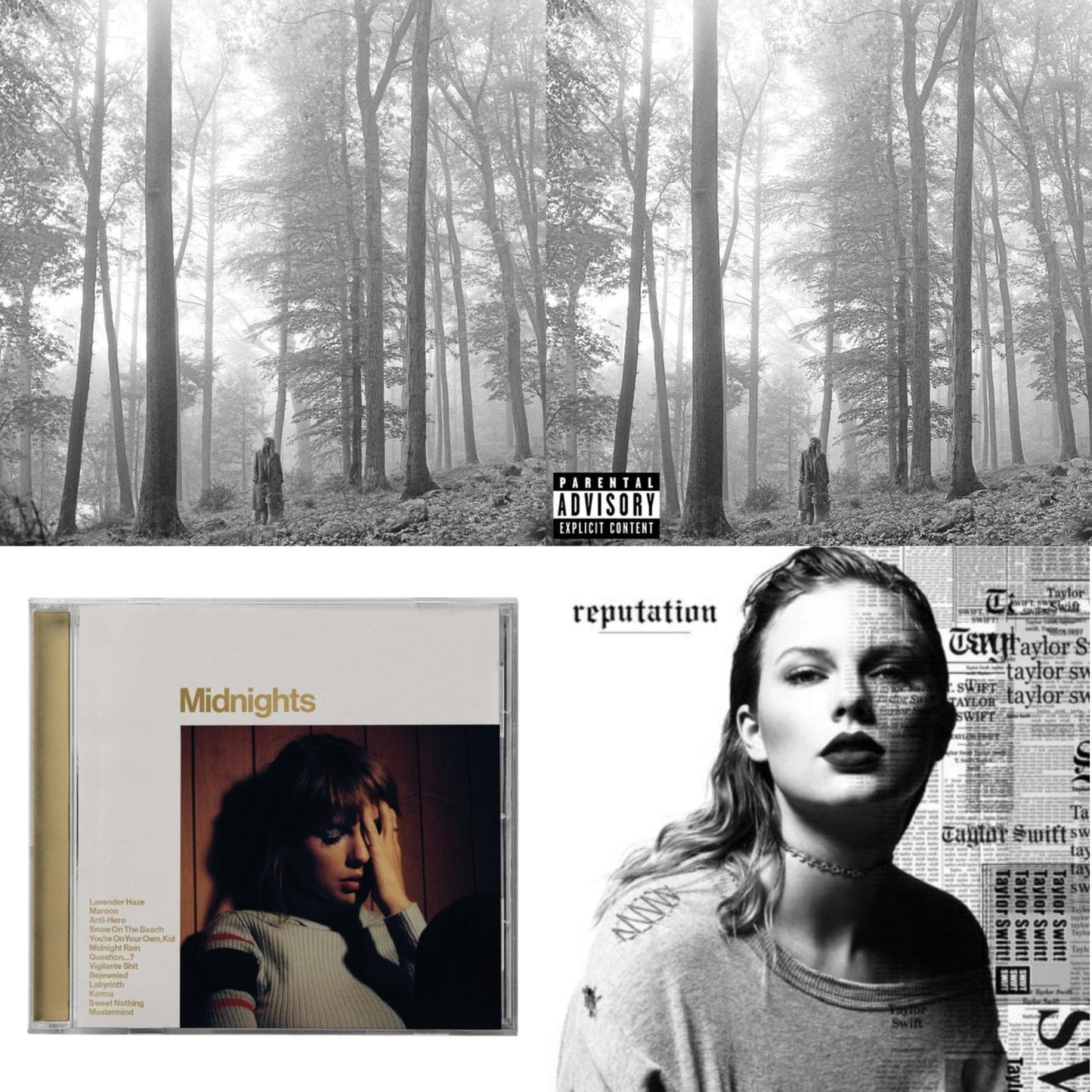 Taylor Swift - Folklore (Edited) & Folklore (X) & Midnights (X) (Mahogany CD) & Reputation