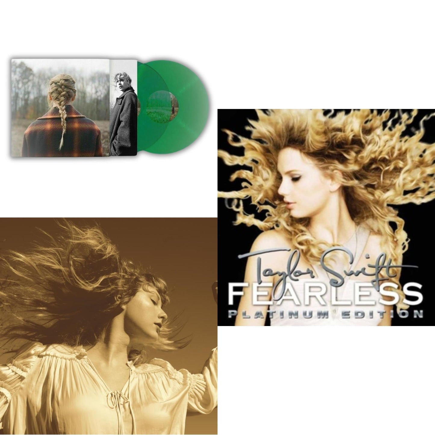 Taylor Swift - Taylor Swift - Evermore (Translucent Green Vinyl/2LP) & Fearless (Taylor's Version) (Gold Vinyl/3LP) & Fearless Platinum Edition