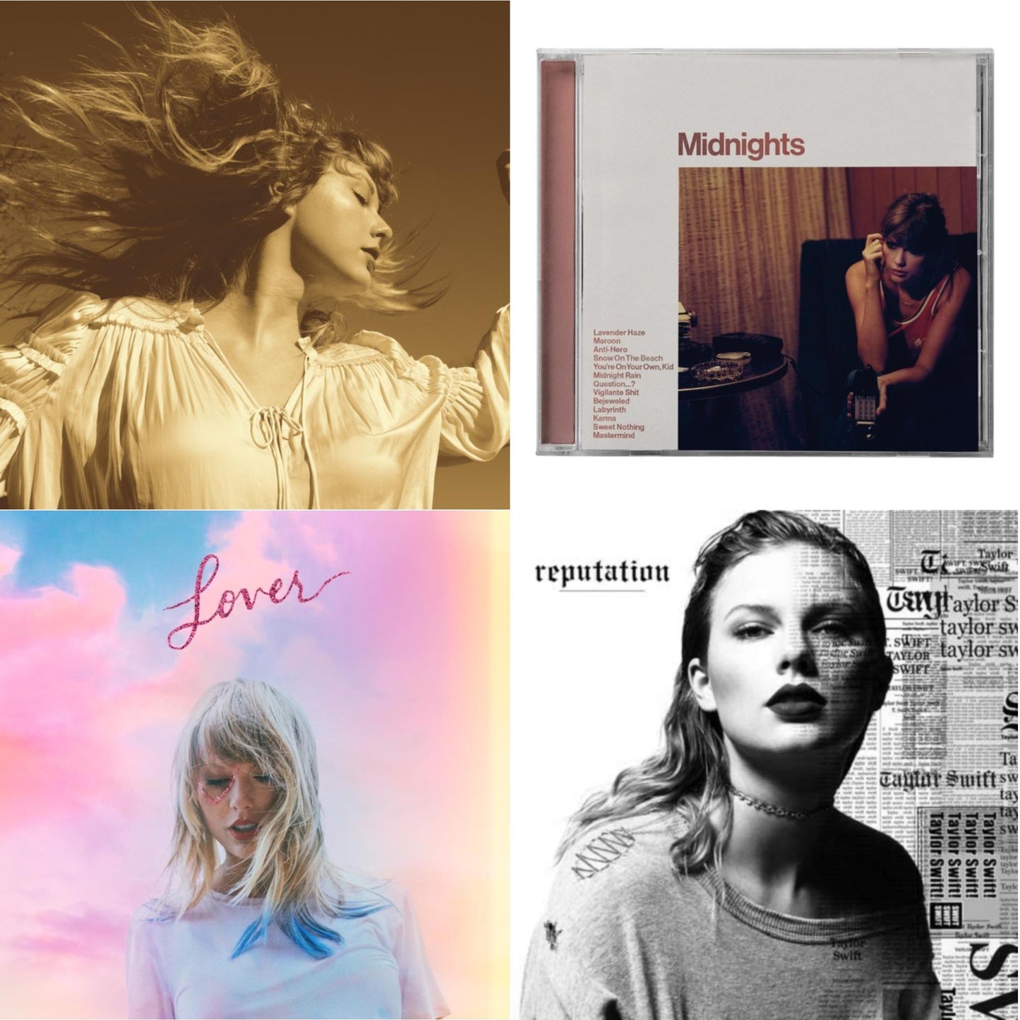 Taylor Swift - Fearless (Taylor's Version) (2CD) & Midnights (X) (Blood Moon CD) & Lover (Deluxe) (Version 4) & Reputation