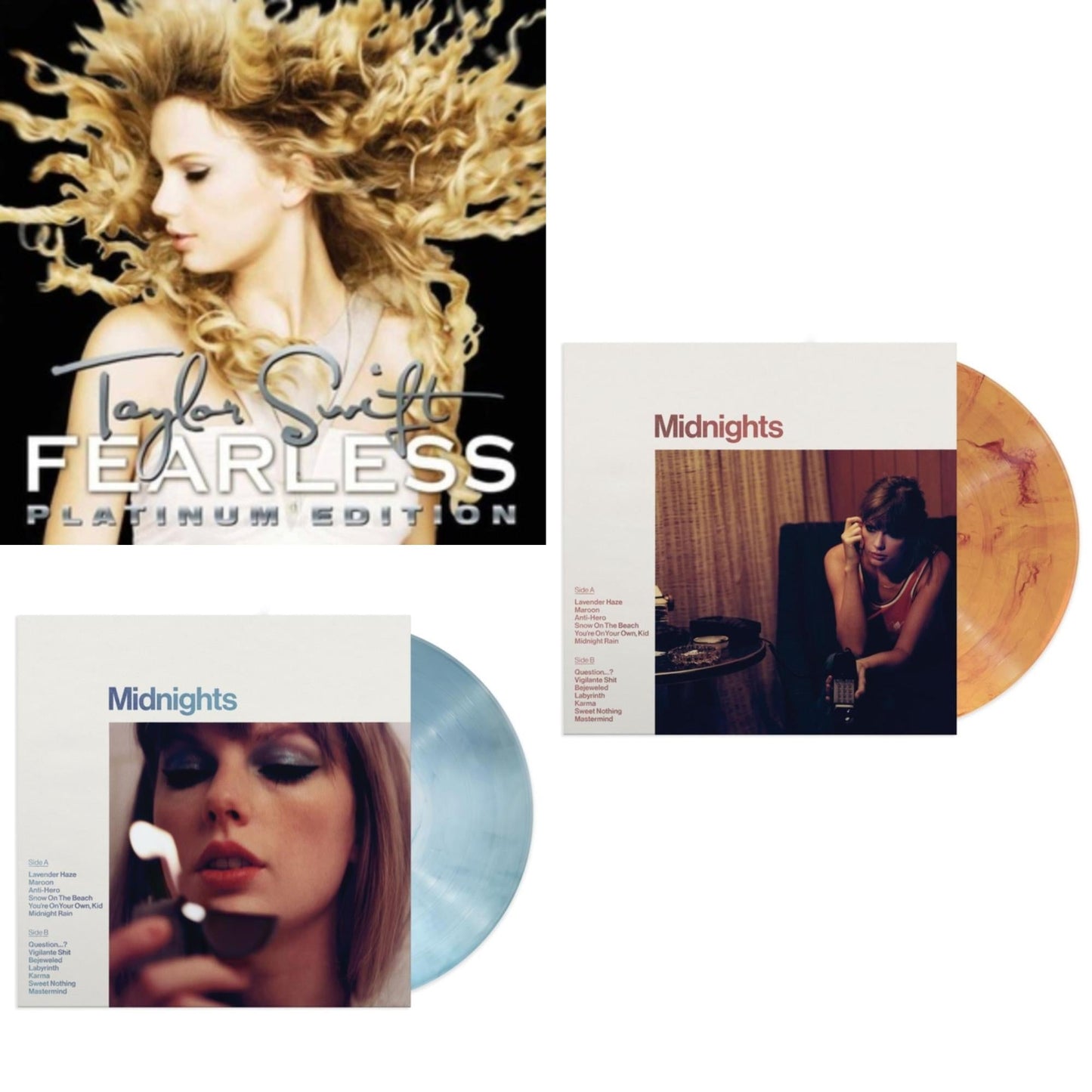 Taylor Swift - Midnights (X) (Moonstone Blue LP Vinyl) & Midnights (X) (Blood Moon LP Vinyl) & Fearless Platinum Edition