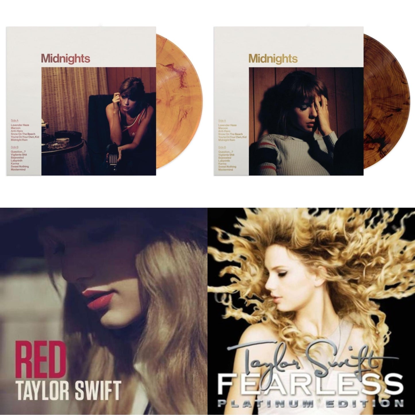 Taylor Swift - Midnights (X) (Blood Moon LP Vinyl) & Midnights (X) (Mahogany Color LP Vinyl) & Red & Fearless Platinum Edition