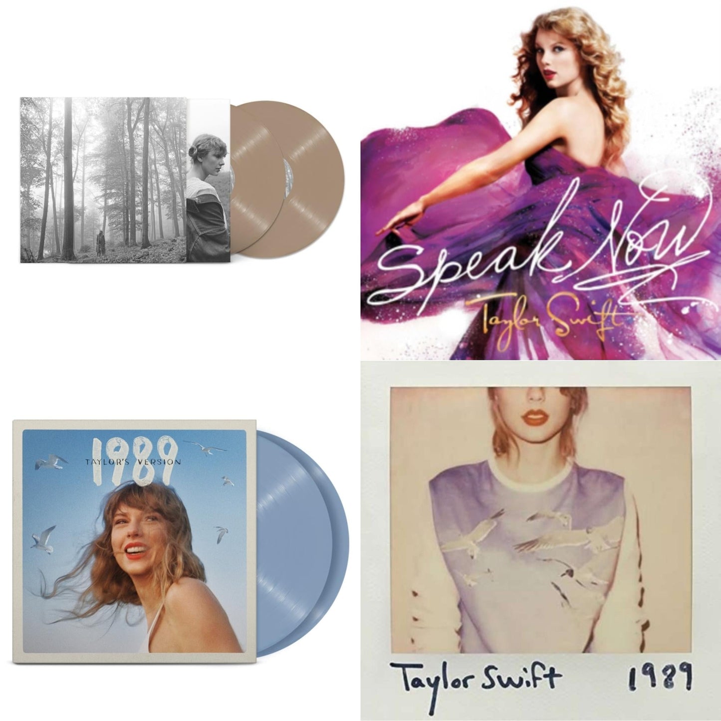 Taylor Swift - Folklore (X) (Beige Vinyl/2LP) & 1989 (Taylor's Version) (2LP/Crystal Skies Blue Vinyl) & 1989 & Speak Now