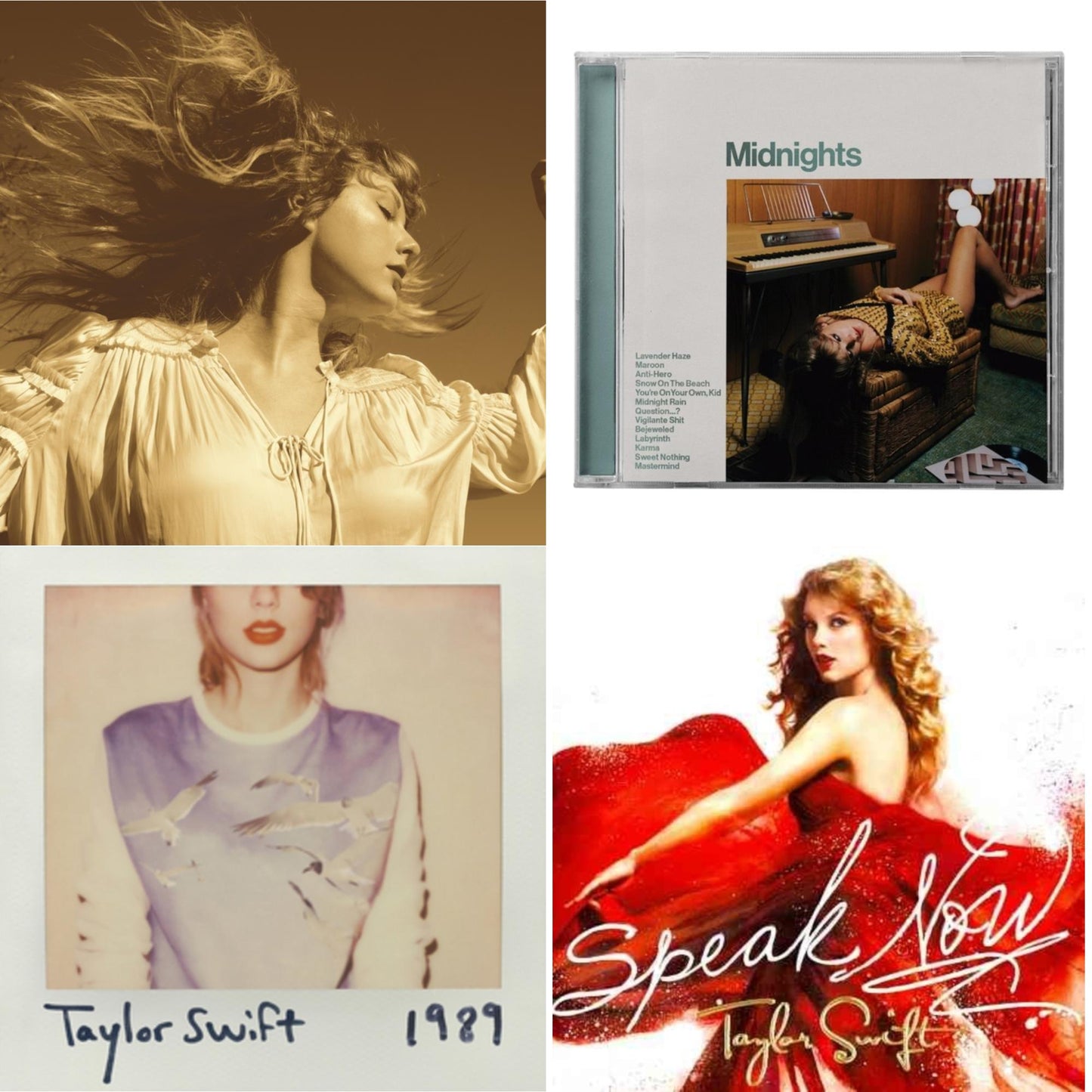 Taylor Swift - Fearless (Taylor's Version) (2CD) & Midnights (X) (Jade Green CD) & 1989 & Speak Now
