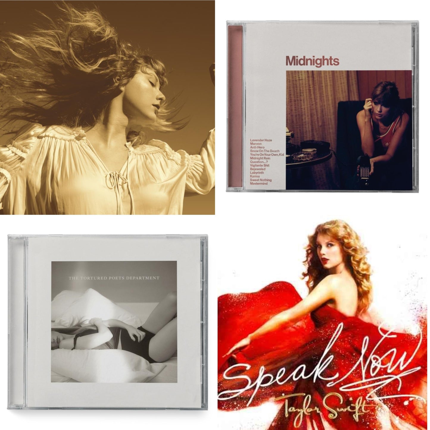 Taylor Swift - Fearless (Taylor's Version) (2CD) & Midnights (X) (Blood Moon CD) & Tortured Poets Department (X) (Manuscript- Bonus Track) & Speak Now
