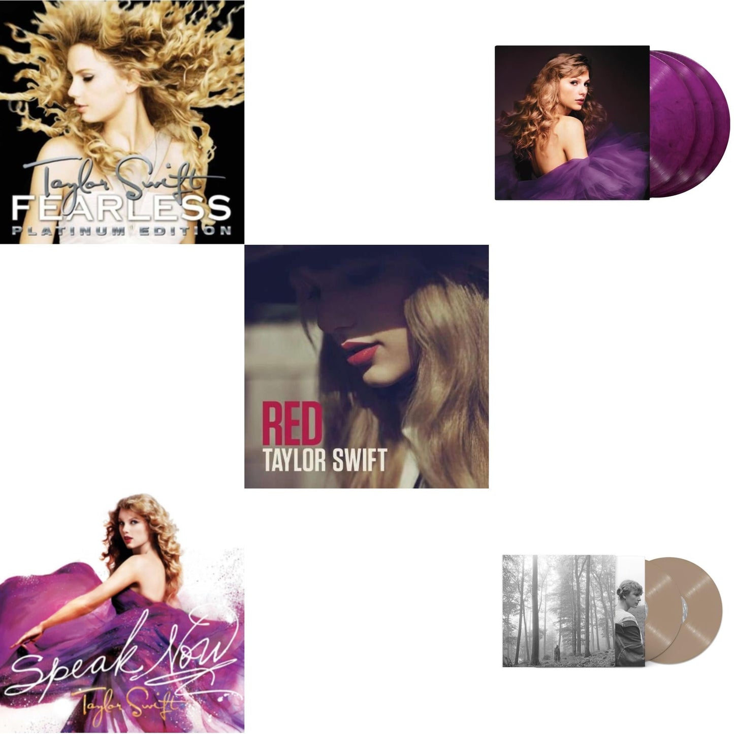 Taylor Swift - Folklore (X) (Beige Vinyl/2LP) & Speak Now (Taylor's Version) (Orchid Marbled Vinyl/3LP) & Speak Now & Red & Fearless Platinum Edition