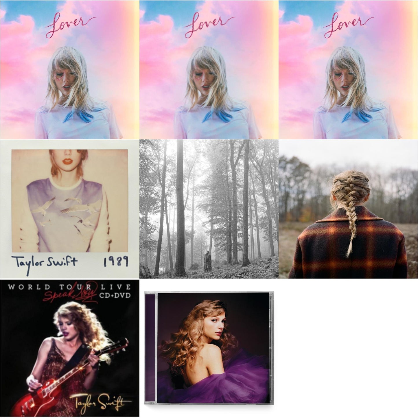 Taylor Swift - Folklore (Edited) & Evermore (X) & Speak Now (Taylor's Version) (2CD) & Speak Now World Tour Live (CD/DVD) & 1989 & Lover (Deluxe) (Version 1) & Lover (Deluxe) (Version 2) & Lover