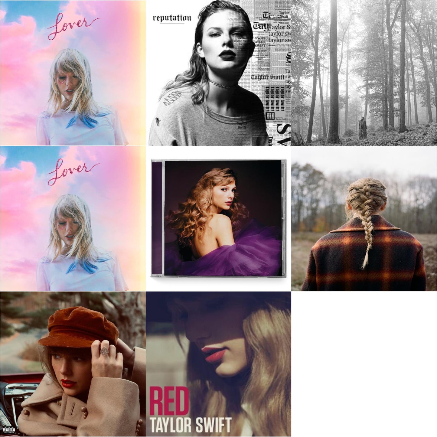 Taylor Swift - Folklore (Edited) & Evermore (X) & Red (Taylor's Version) (Edited) (2CD) & Speak Now (Taylor's Version) (2CD) & Red & Lover (Deluxe) (Version 1) & Lover (Deluxe) (Version 4) & Reputation