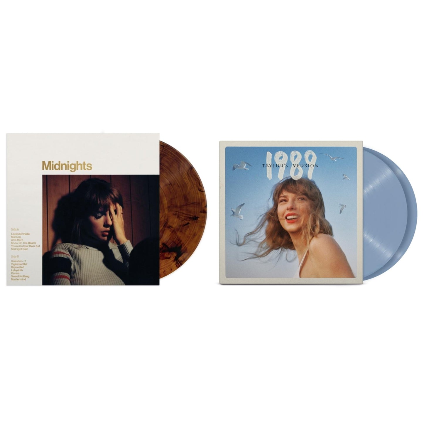 Taylor Swift - Midnights (X) (Mahogany Color LP Vinyl) & 1989 (Taylor's Version) (2LP/Crystal Skies Blue Vinyl)