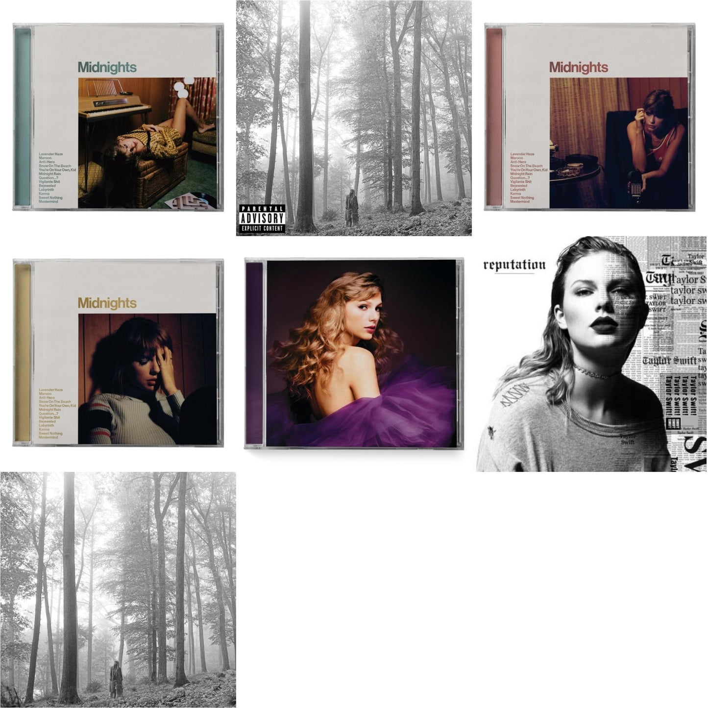 Taylor Swift - Folklore (Edited) & Folklore (X) & Midnights (X) (Jade Green CD) & Midnights (X) (Blood Moon CD) & Midnights (X) (Mahogany CD) & Speak Now (Taylor's Version) (2CD) & Reputation