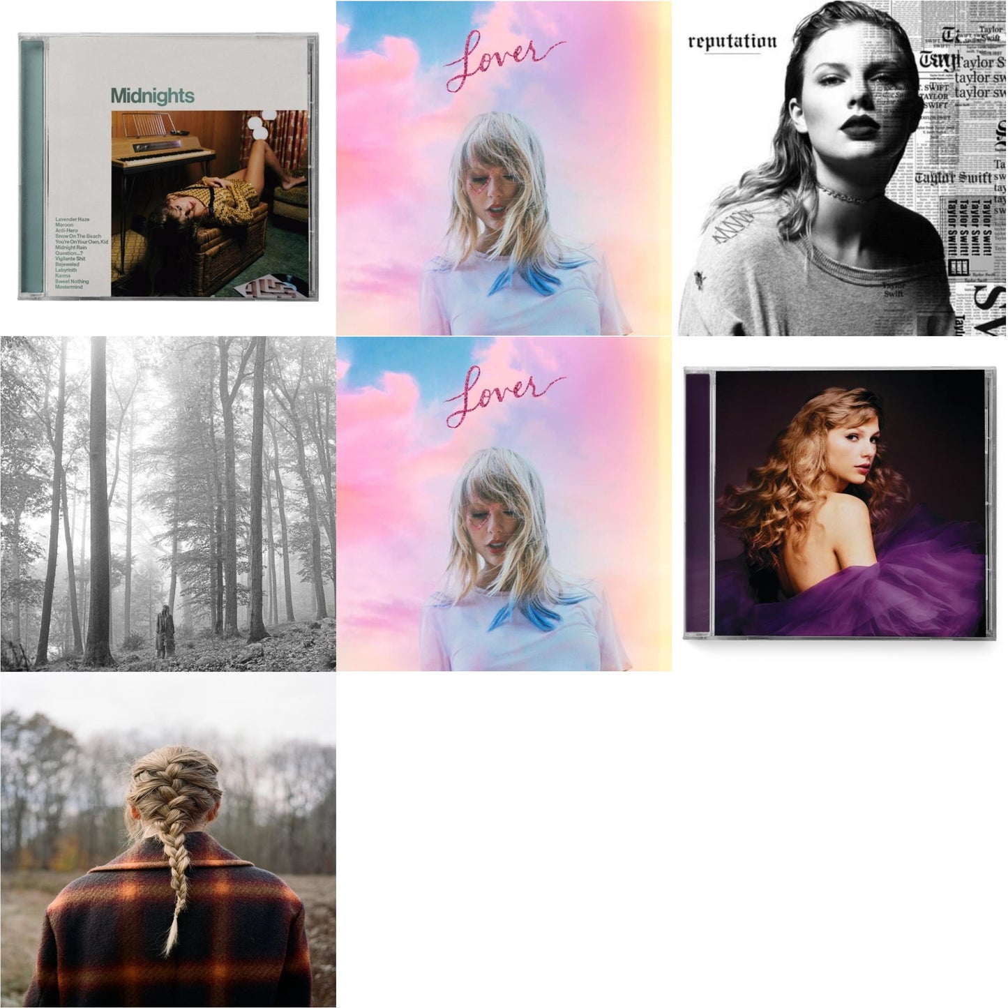 Taylor Swift - Folklore (Edited) & Evermore (X) & Midnights (X) (Jade Green CD) & Speak Now (Taylor's Version) (2CD) & Lover (Deluxe) (Version 1) & Lover (Deluxe) (Version 4) & Reputation