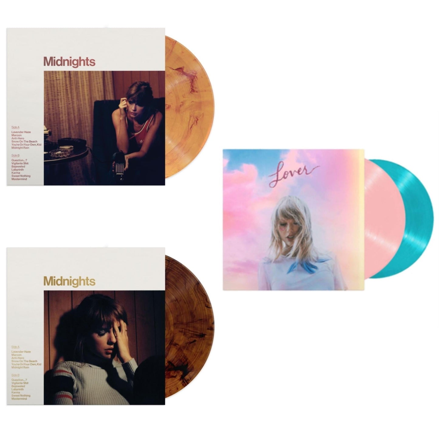 Taylor Swift - Midnights (X) (Blood Moon LP Vinyl) & Midnights (X) (Mahogany Color LP Vinyl) & Lover