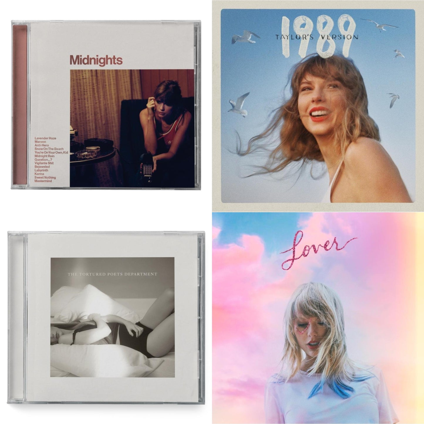 Taylor Swift - Midnights (X) (Blood Moon CD) & 1989 (Taylor's Version) & Tortured Poets Department (X) (Manuscript- Bonus Track) & Lover (Deluxe) (Version 1)