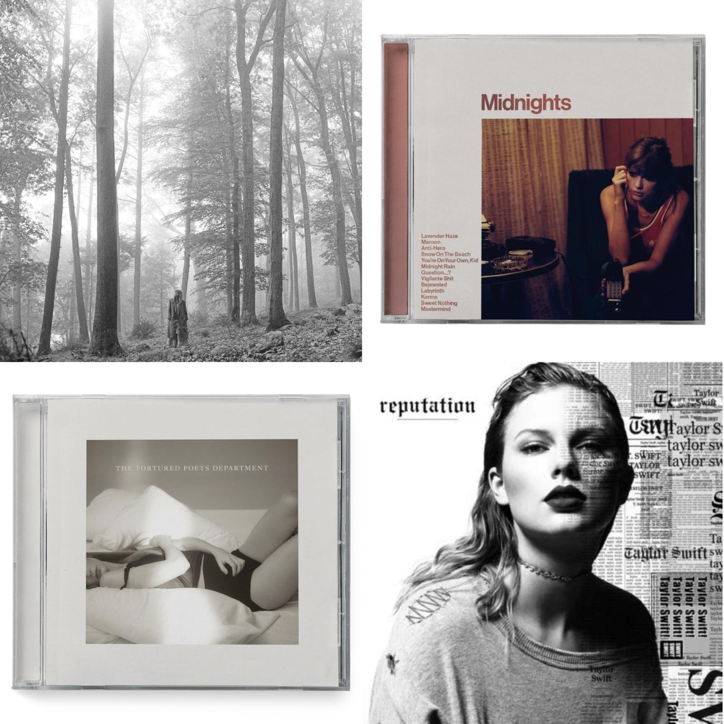 Taylor Swift - Folklore (Edited) & Midnights (X) (Blood Moon CD) & Tortured Poets Department (X) (Manuscript- Bonus Track) & Reputation