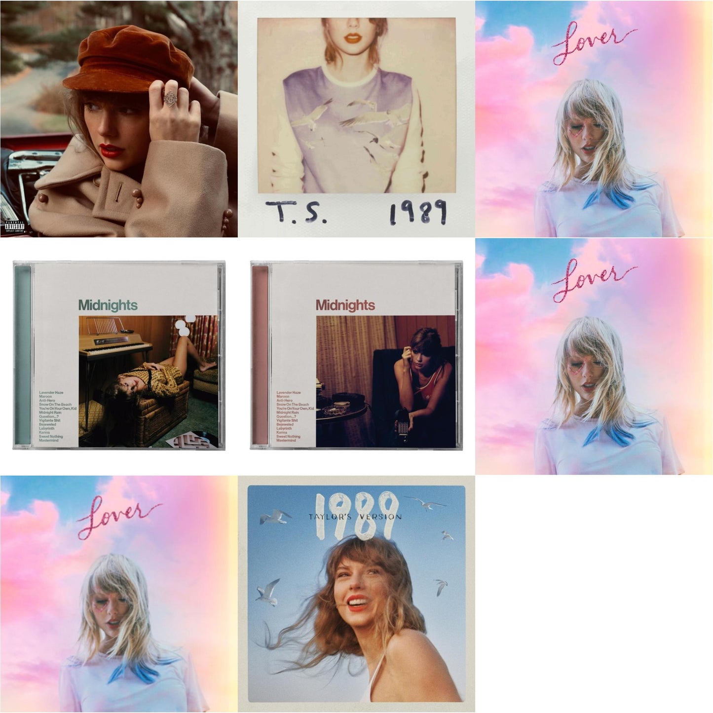 Taylor Swift - Red (Taylor's Version) (Edited) (2CD) & Midnights (X) (Jade Green CD) & Midnights (X) (Blood Moon CD) & 1989 (Taylor's Version) & Lover (Deluxe) (Version 1) & Lover (Deluxe) (Version 2) & Lover & 1989